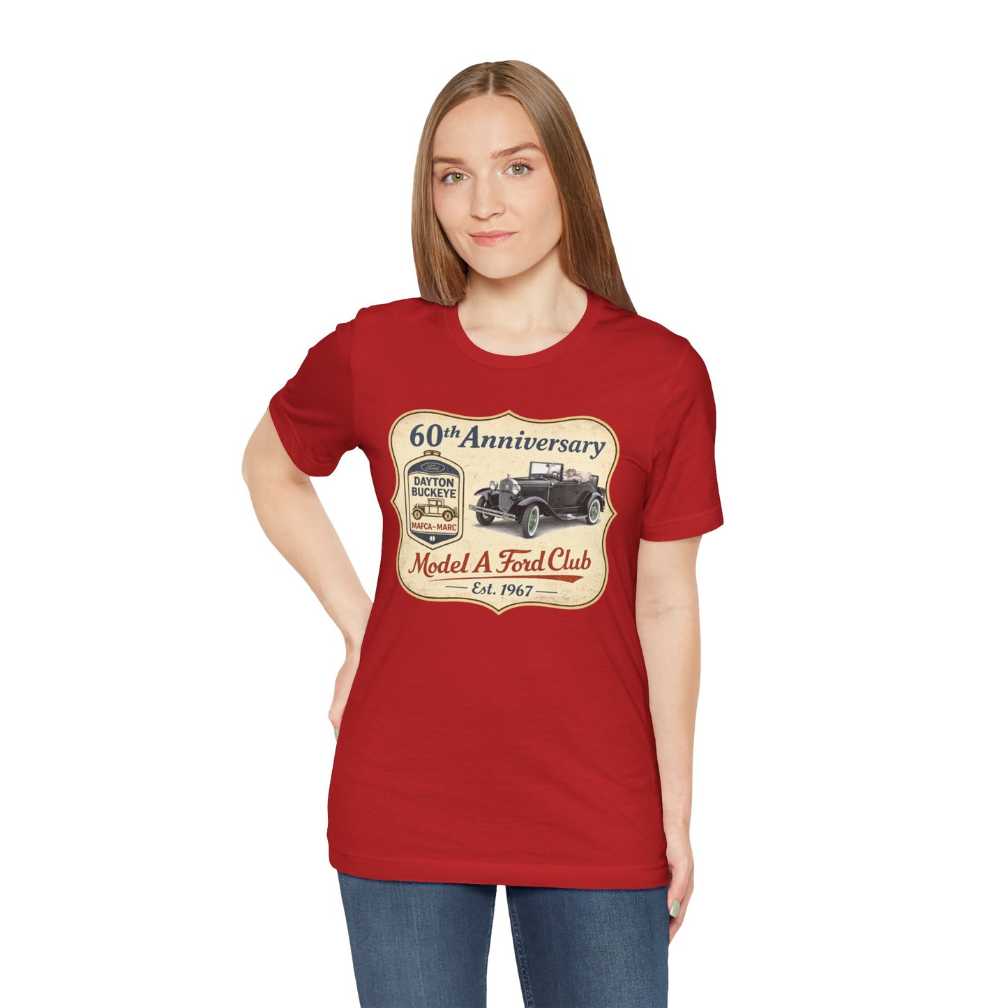 Dayton Buckeye Model A Ford Club 60th Anniversary Tee Roadster (LTG) - Unisex Jersey Short Sleeve Tee