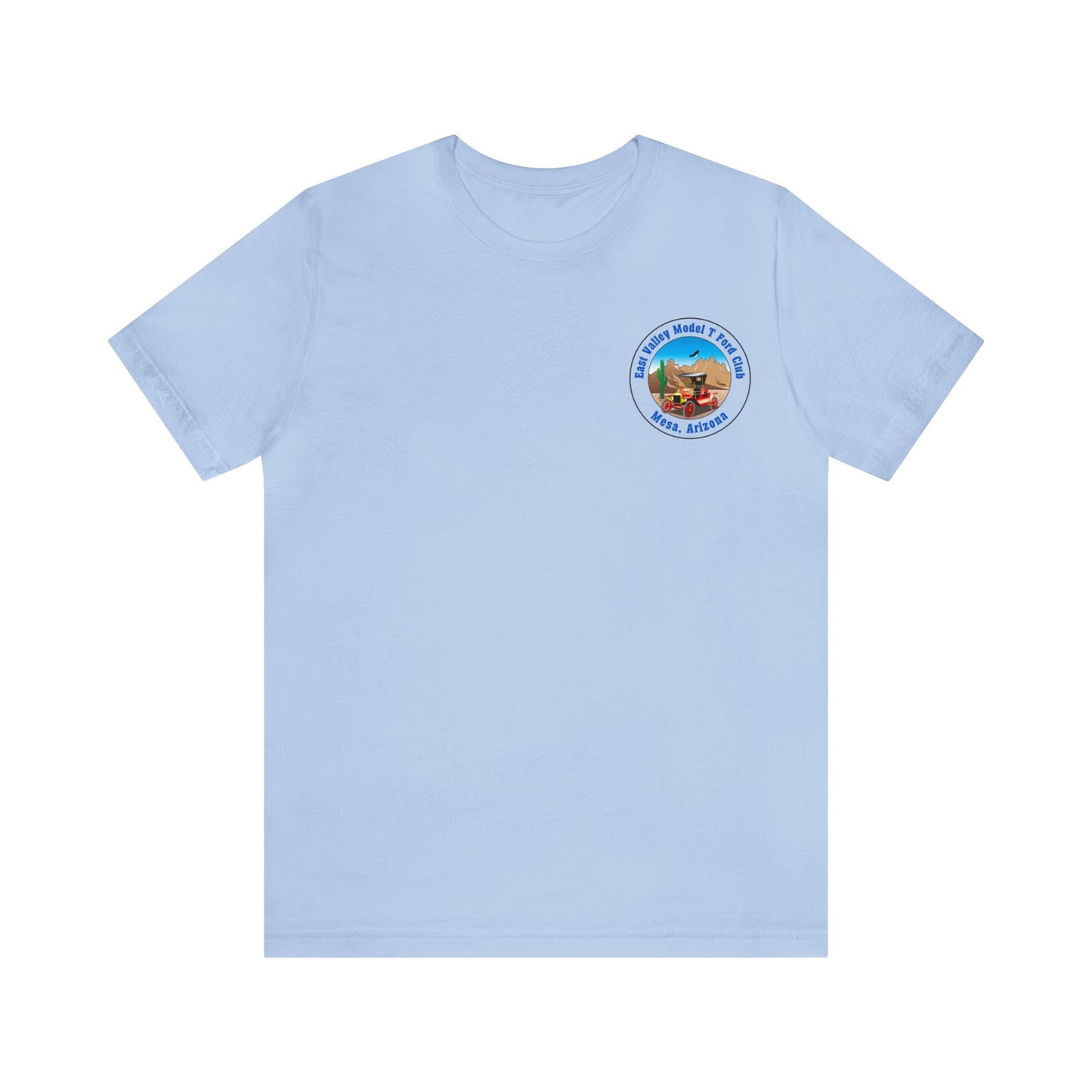 East Valley Model T Ford Club (front and back logo) Unisex Jersey Short Sleeve Tee