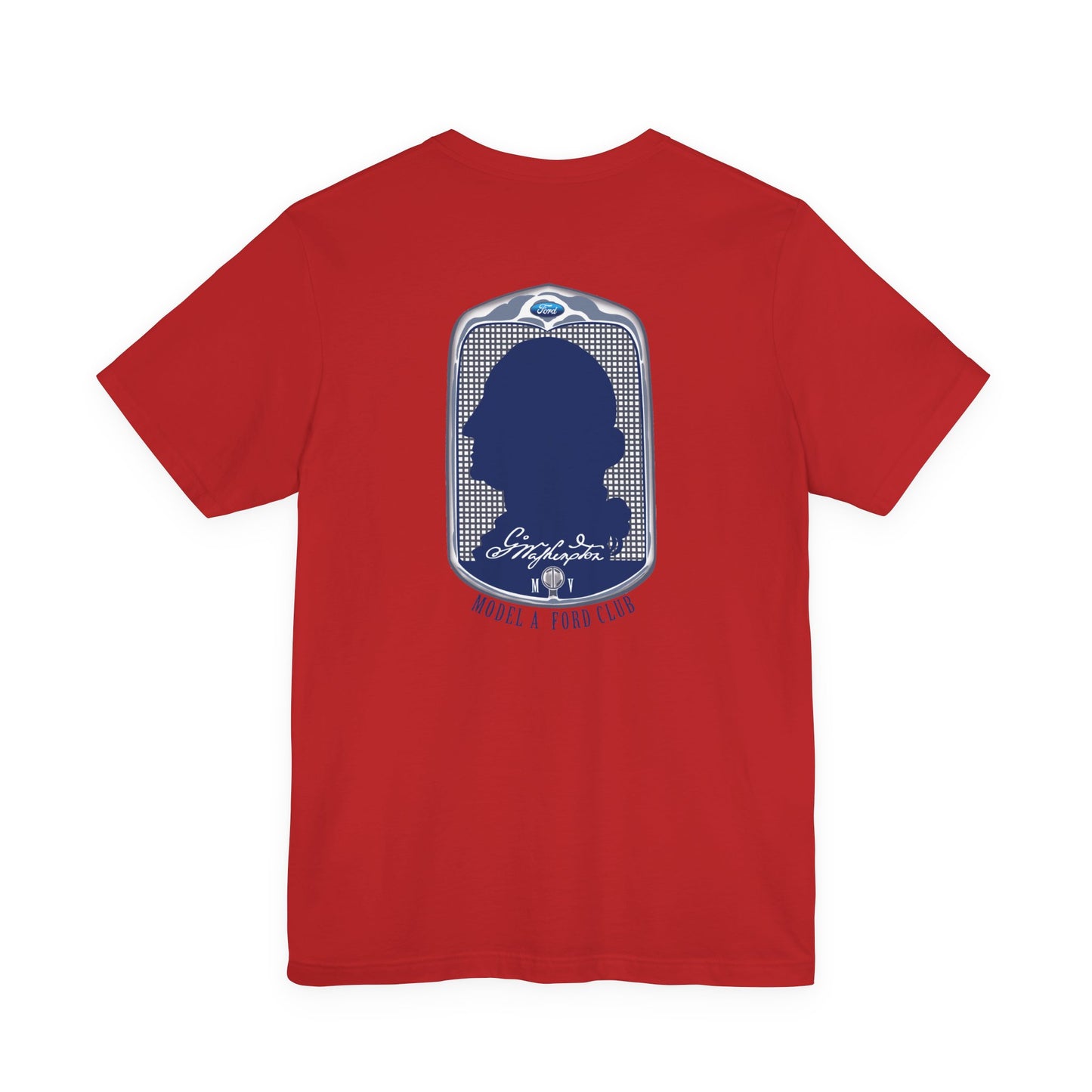 George Washington Model A Ford Club (front and back blue logo) Unisex Jersey Short Sleeve Tee