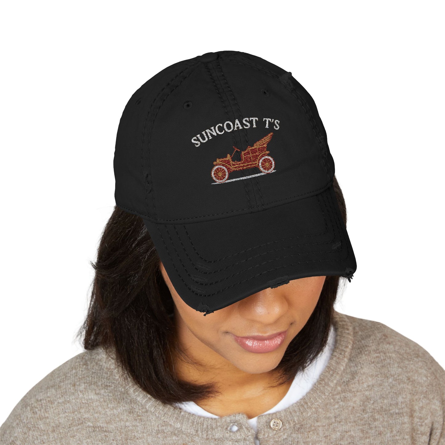Suncoast T's - Distressed Dad Hat with Embroidered Classic Car, Vintage Cap for Men & Women