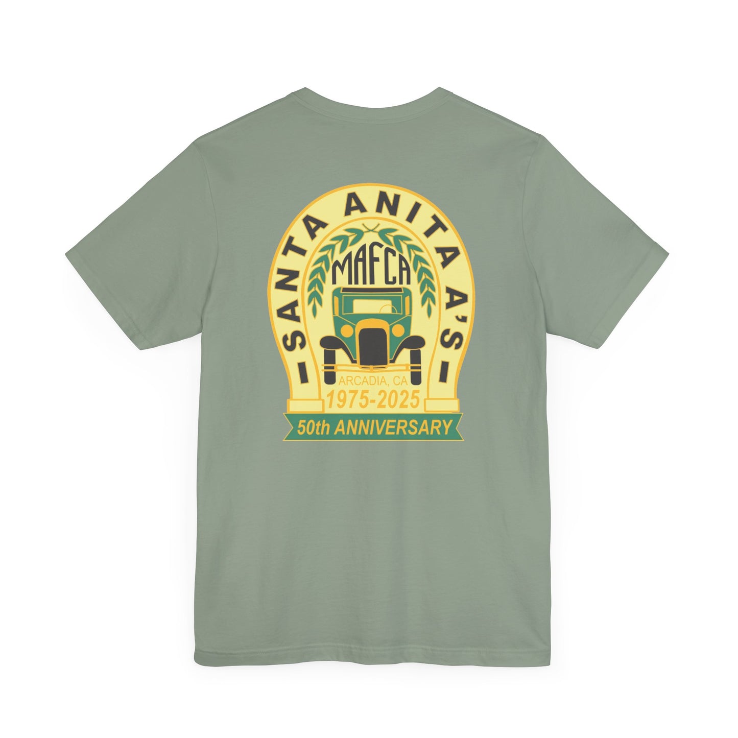 Santa Anita A's MAFCA 50th Anniversary Unisex Tee (front and back logos) - Celebrate with Style