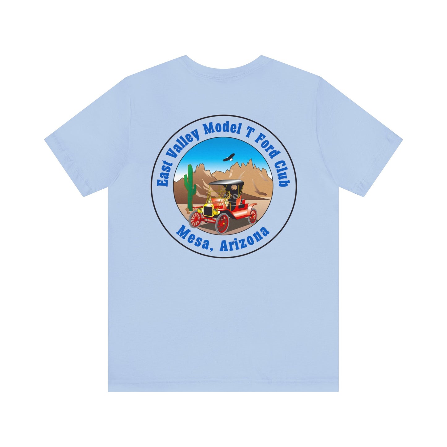 East Valley Model T Ford Club (front and back logo) Unisex Jersey Short Sleeve Tee