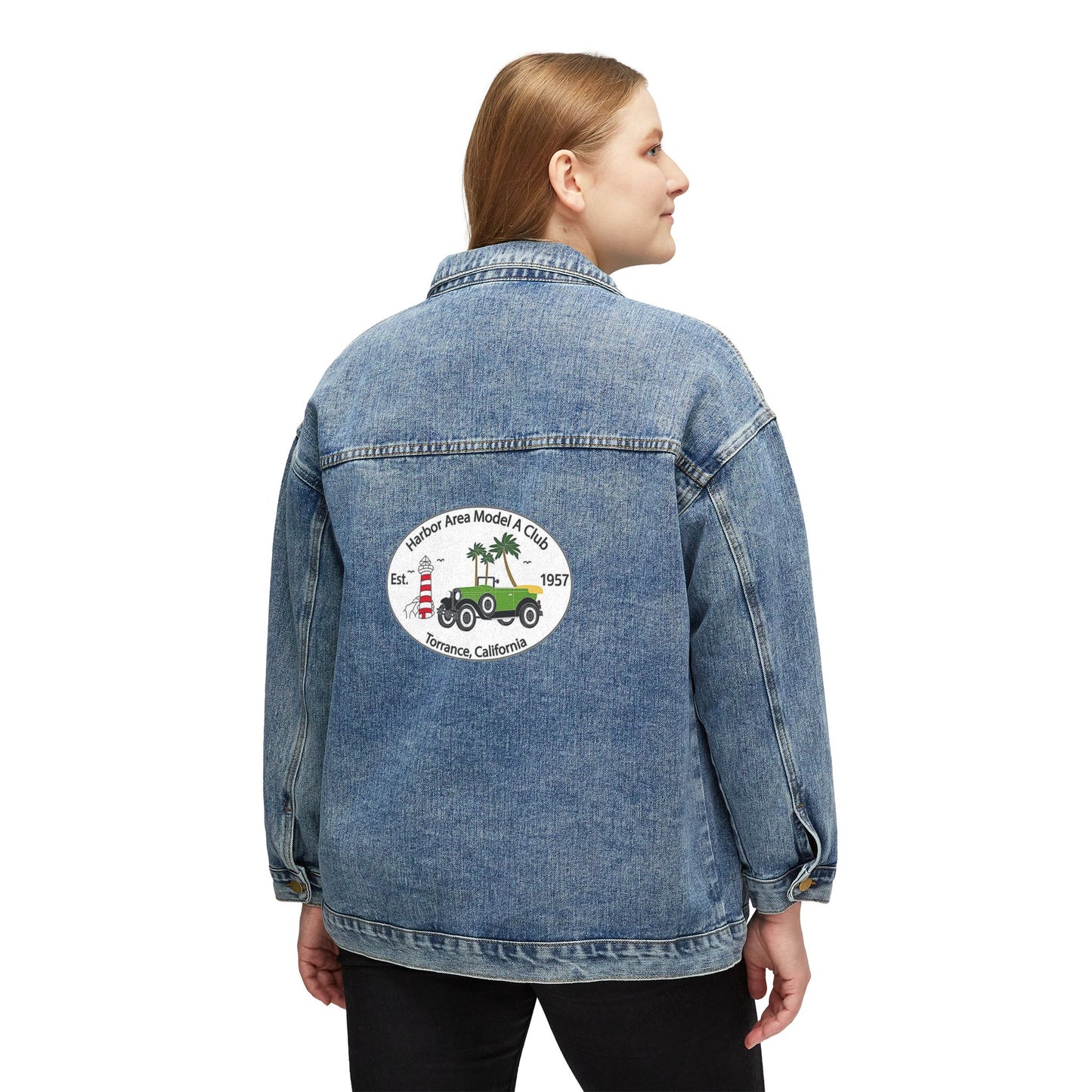 Vintage-Inspired Women's Denim Jacket with Classic Club Patch