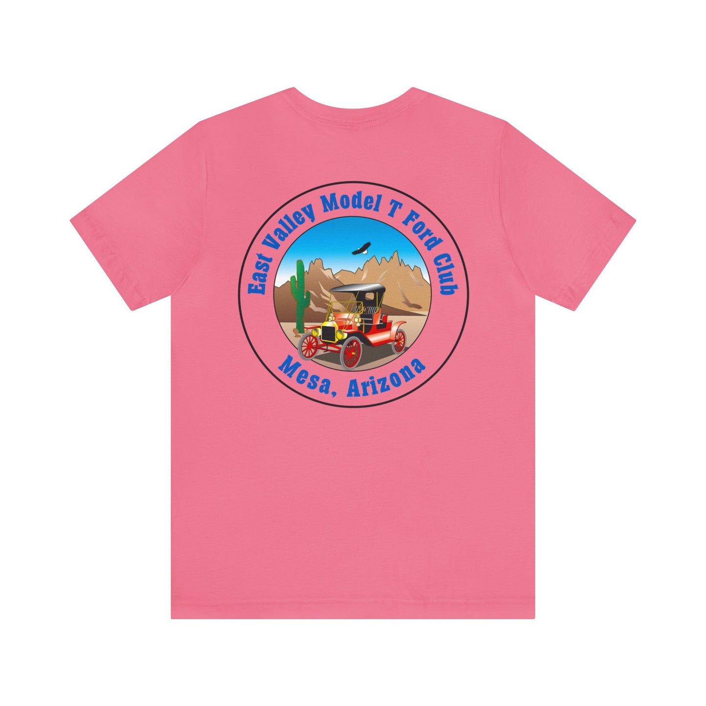 East Valley Model T Ford Club (front and back logo) Unisex Jersey Short Sleeve Tee