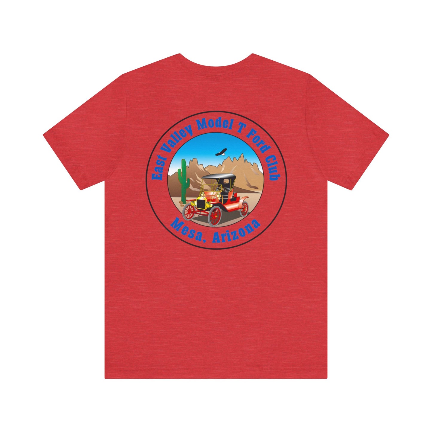 East Valley Model T Ford Club (front and back logo) Unisex Jersey Short Sleeve Tee