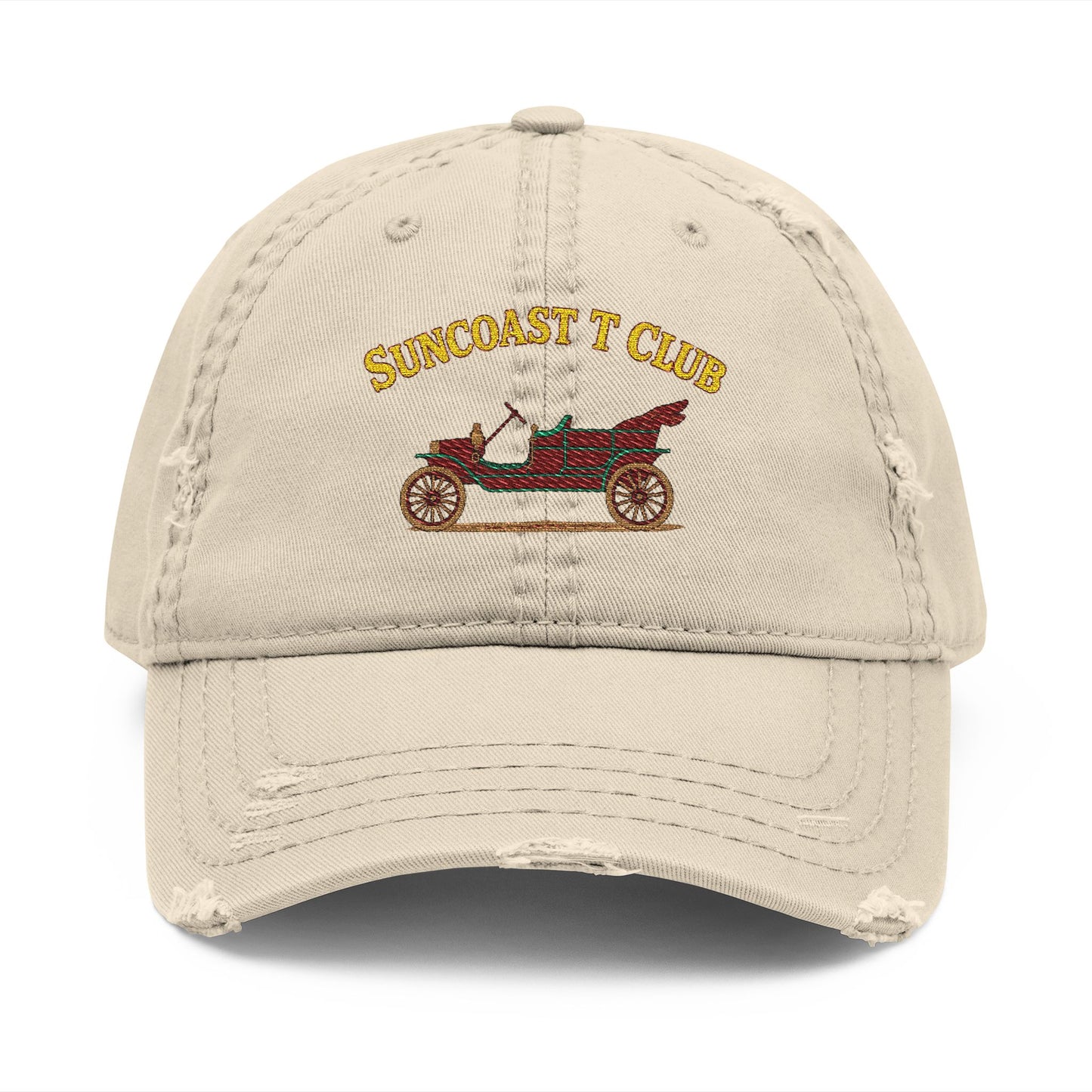 Suncoast T Club - Distressed Dad Hat with Embroidery, Casual Dad Hat, Vintage Cap
