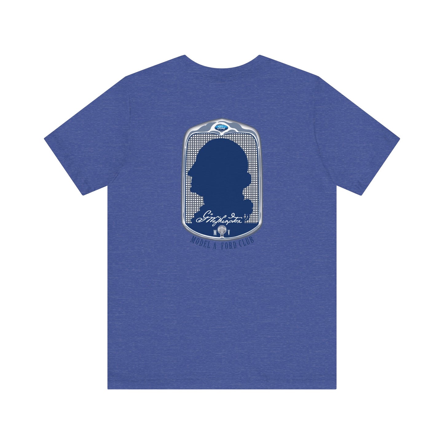 George Washington Model A Ford Club (front and back blue logo) Unisex Jersey Short Sleeve Tee