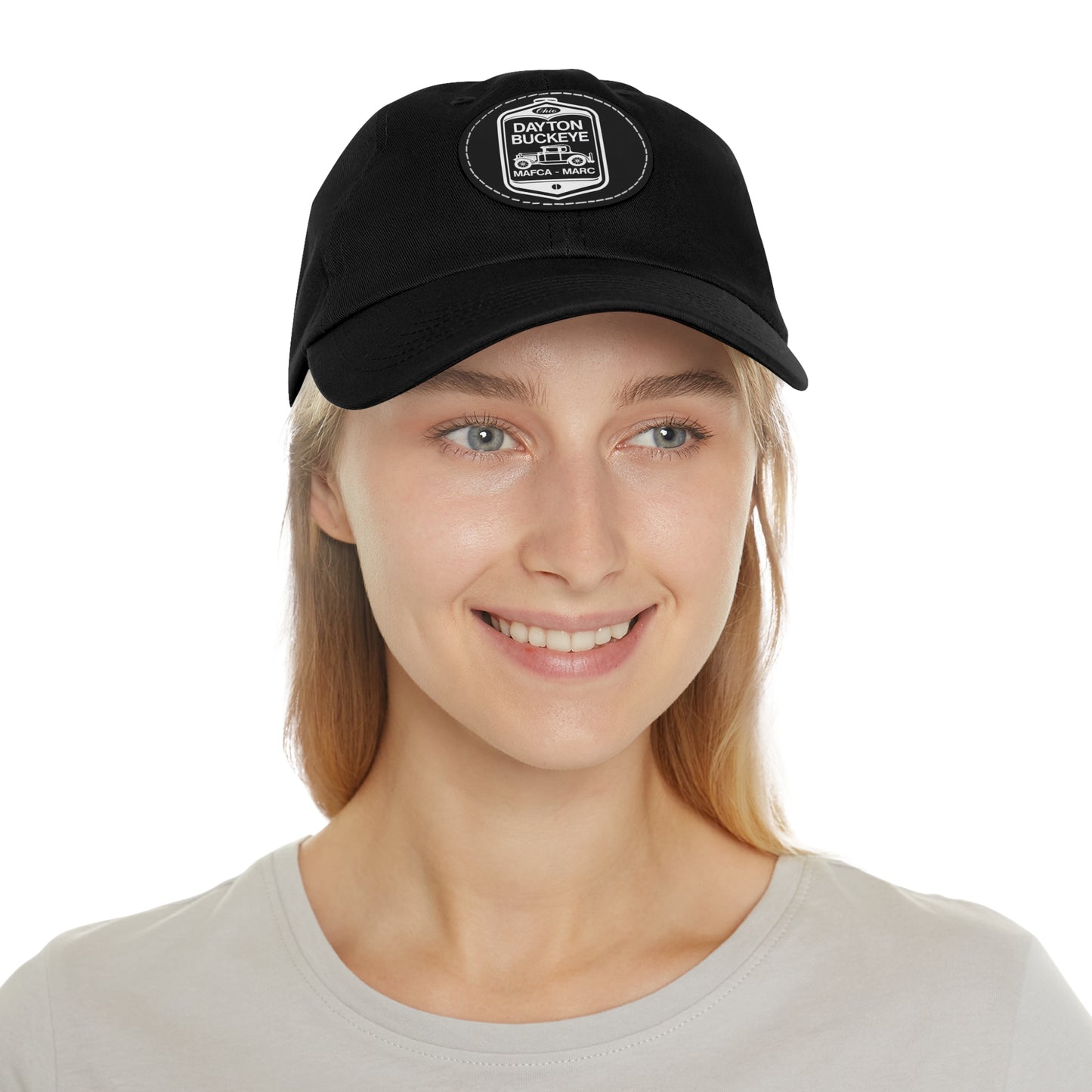 Dayton Buckeye Dad Hat with Leather Patch (Round)