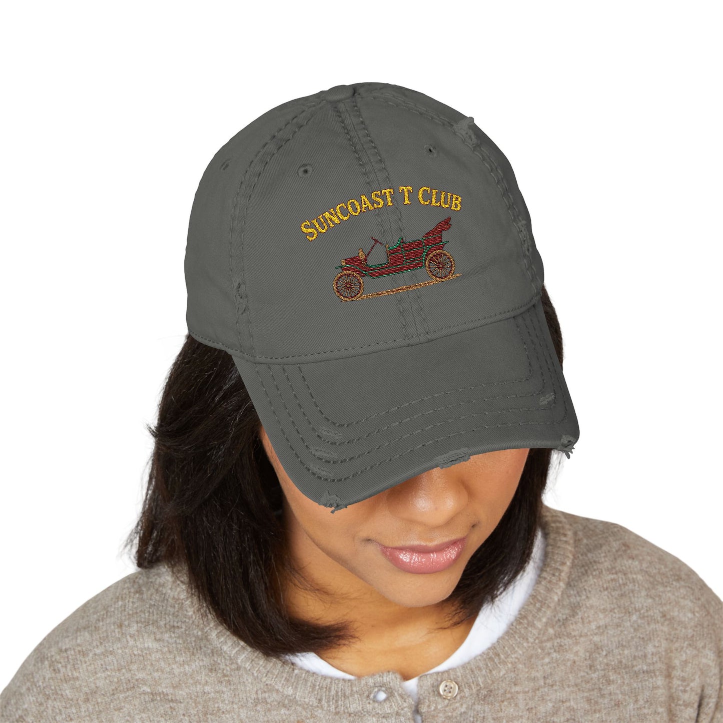 Suncoast T Club - Distressed Dad Hat with Embroidery, Casual Dad Hat, Vintage Cap
