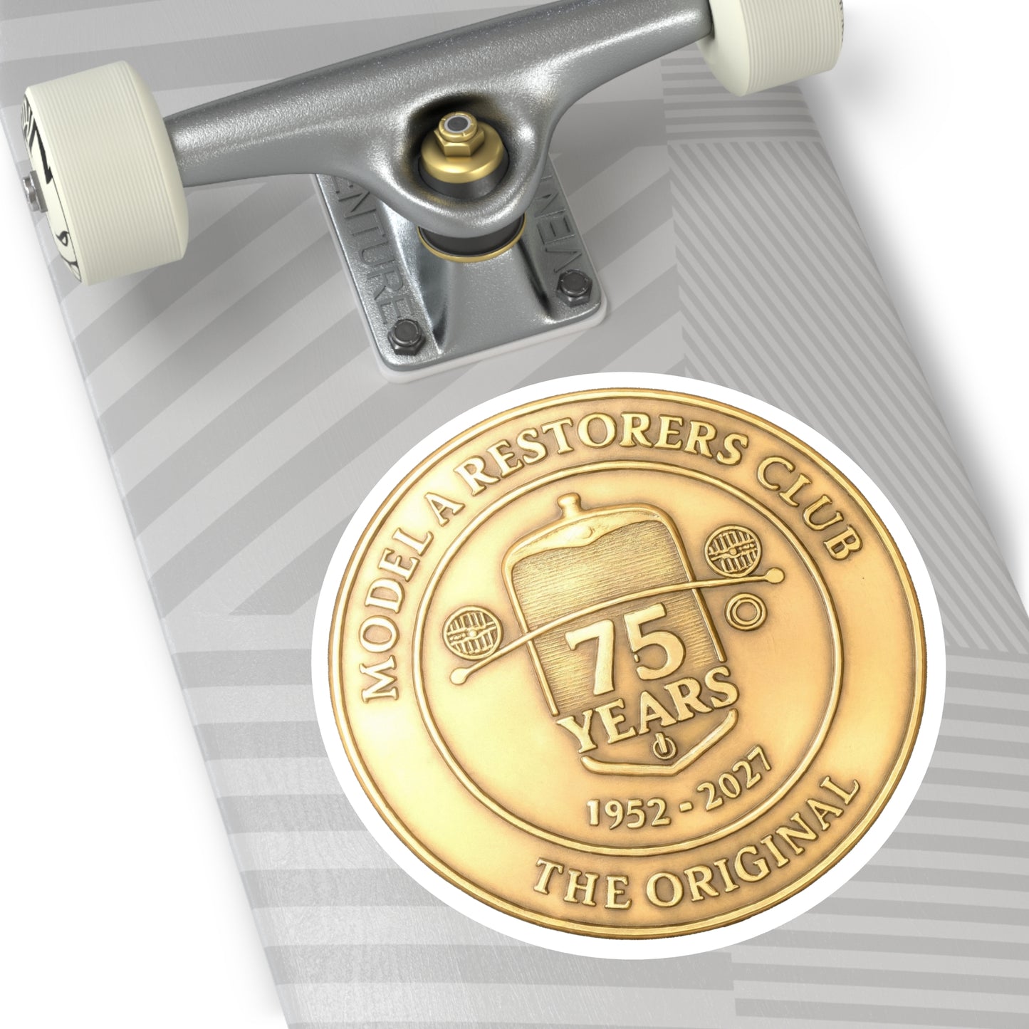 75 Years Model A Restorers Club Round Vinyl Sticker — Vintage Car Emblem Decal (1952–2027)
