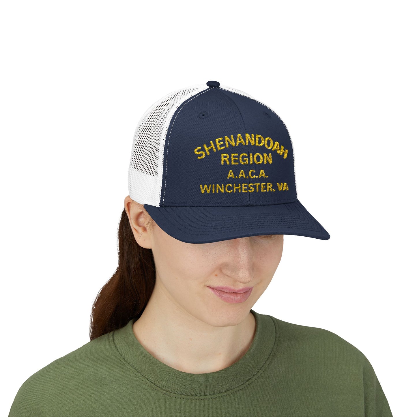 Shenandoah Region Embroidered Trucker Cap — "Shenandoah Region A.A.C.A. Winchester, VA" Mesh Snapback