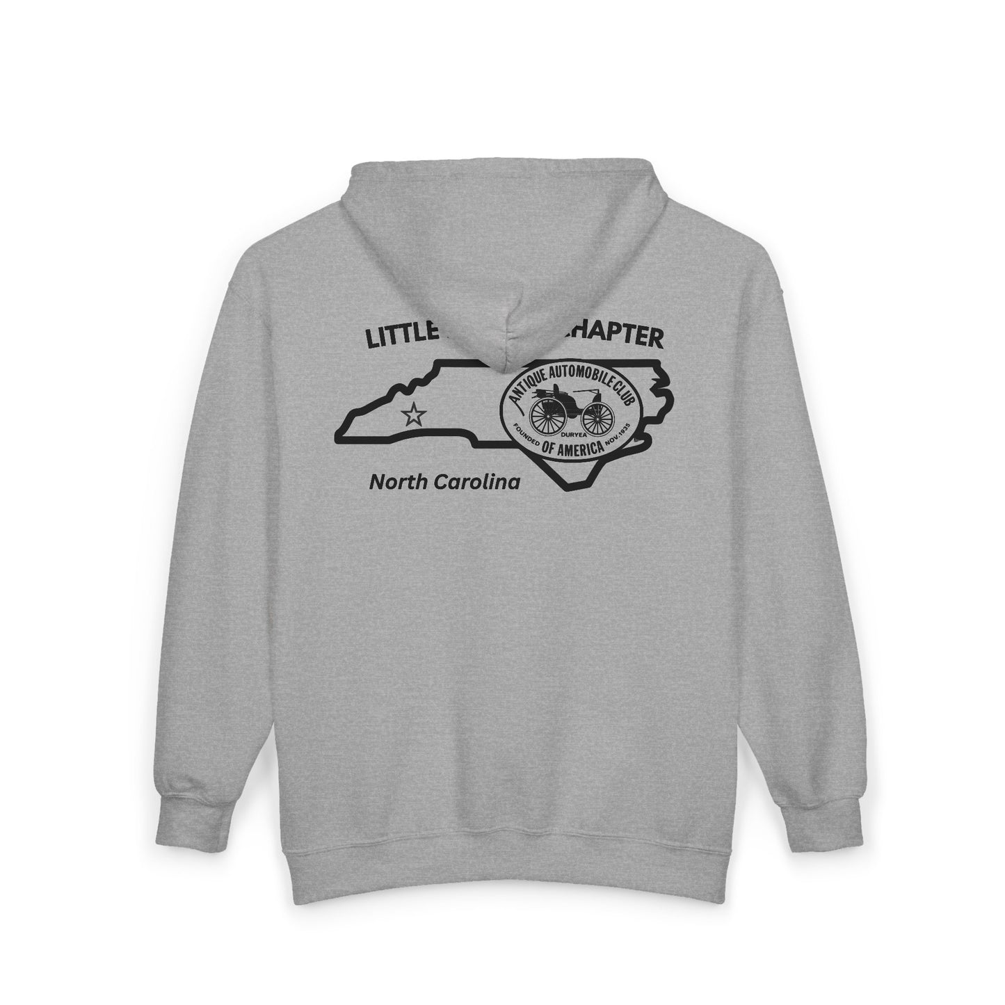 Little Detroit Chapter AACA North Carolina Full-Zip Hoodie — Small Front Logo and Large Back Logo