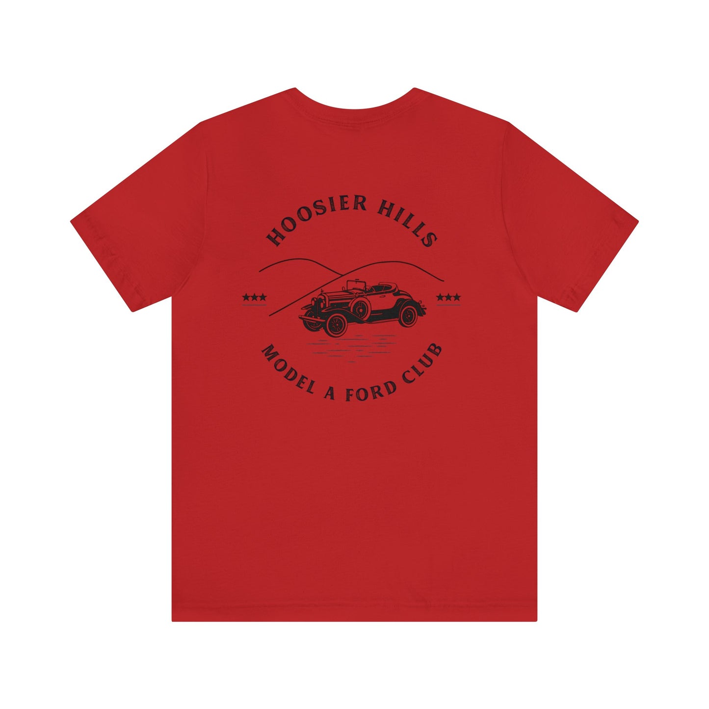 Hoosier Hills Model A Ford Club Front and Back Logo Unisex Jersey Short Sleeve Tee
