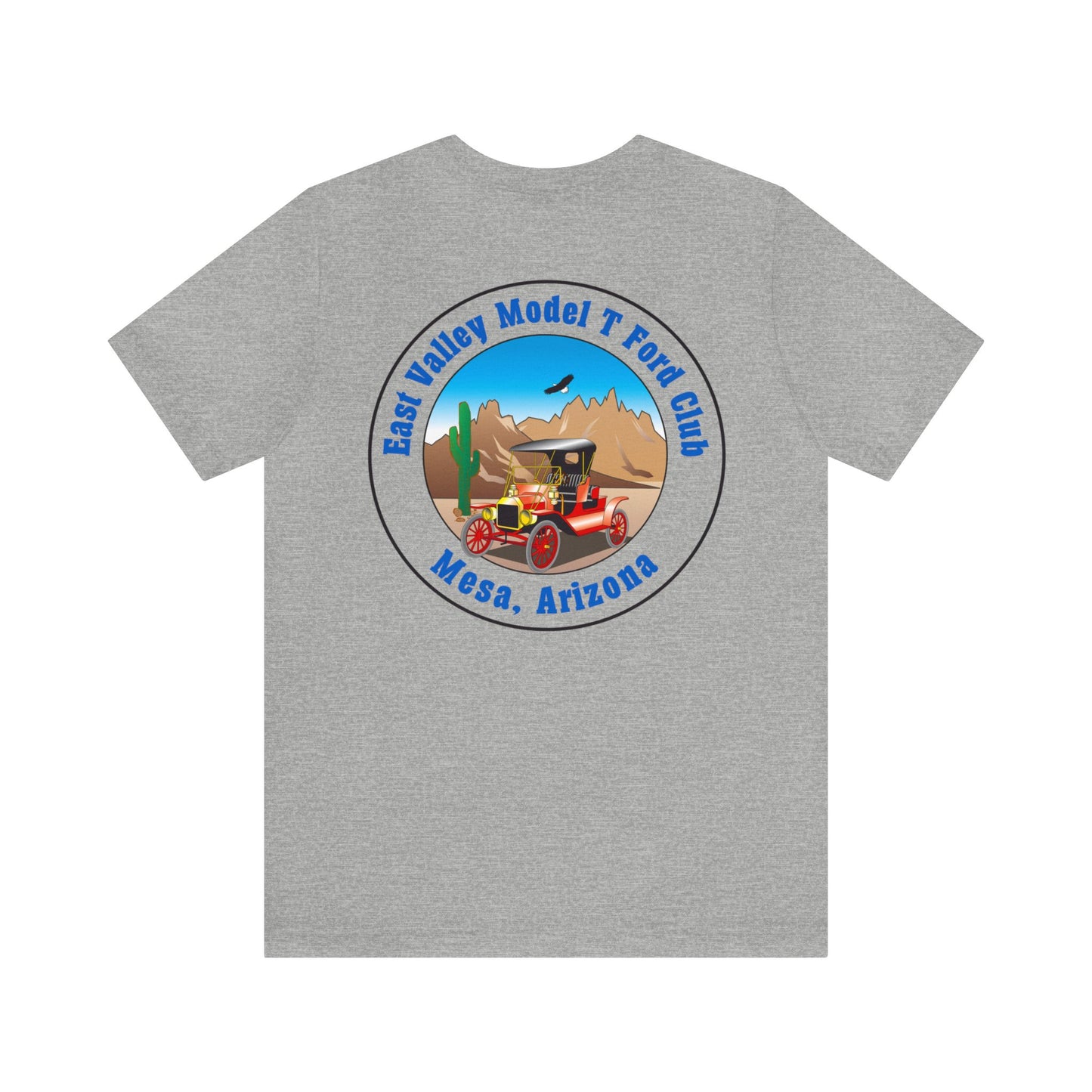 East Valley Model T Ford Club (front and back logo) Unisex Jersey Short Sleeve Tee