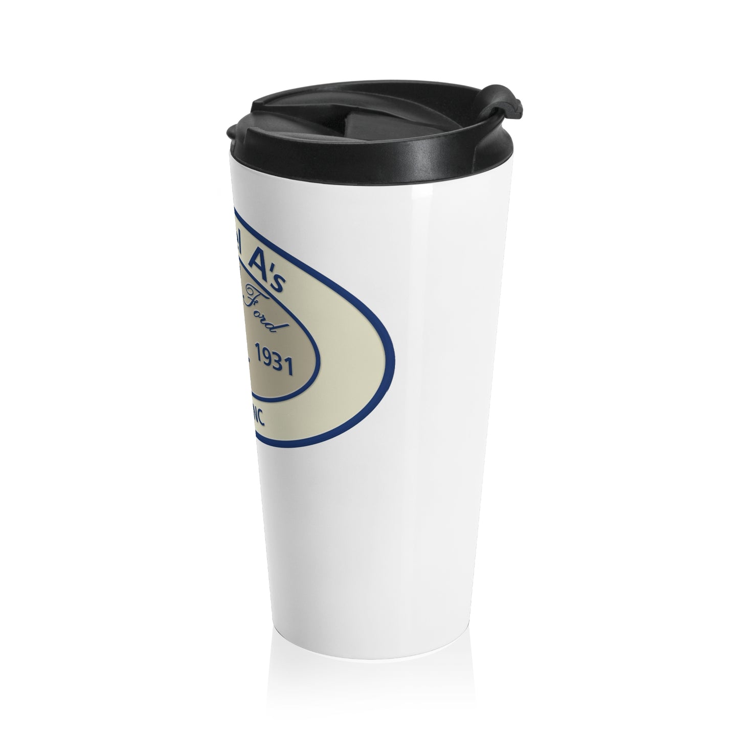 TarWheel A's Model A Club Stainless Steel Travel Mug — Raleigh, NC Vintage Car Logo
