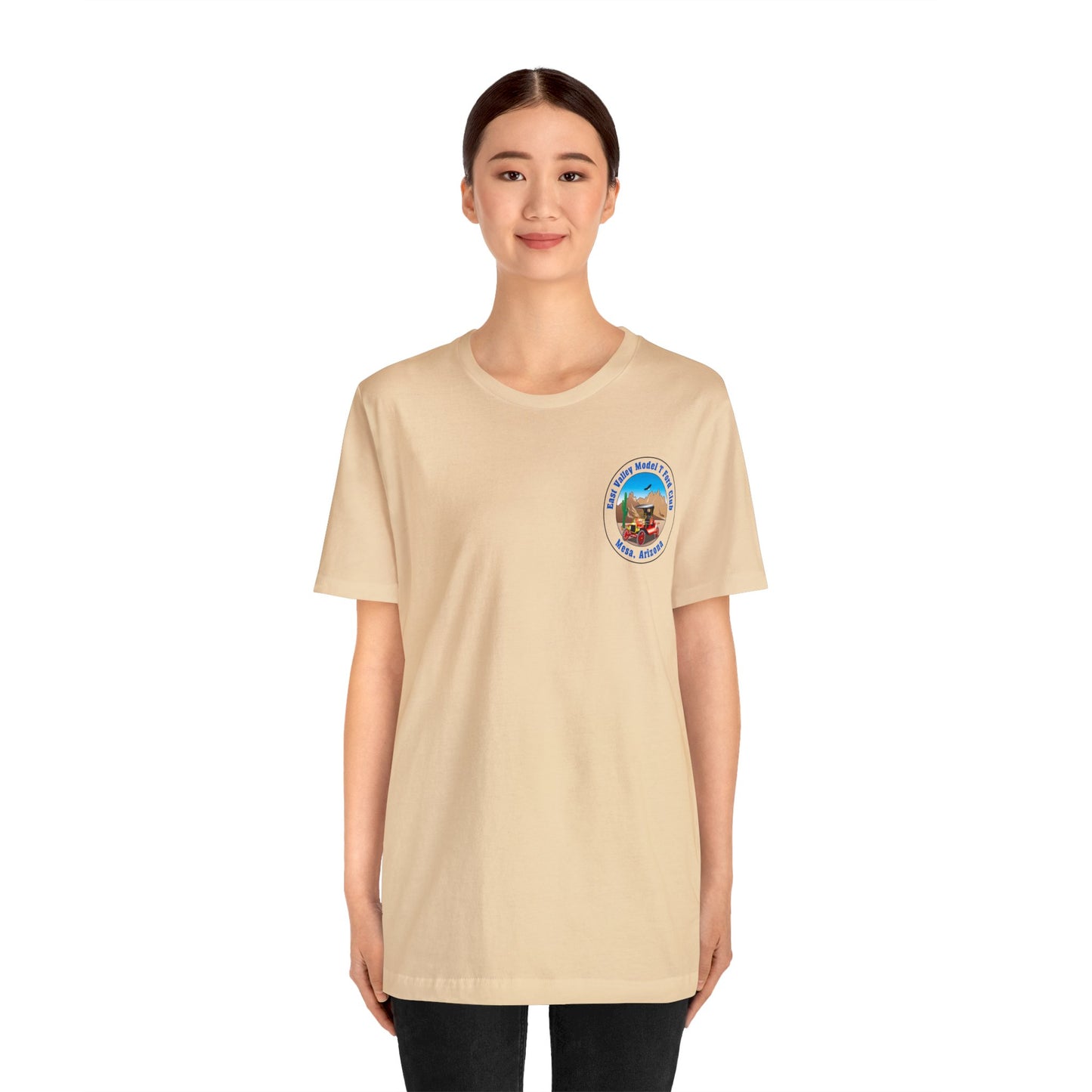 East Valley Model T Ford Club (front and back logo) Unisex Jersey Short Sleeve Tee