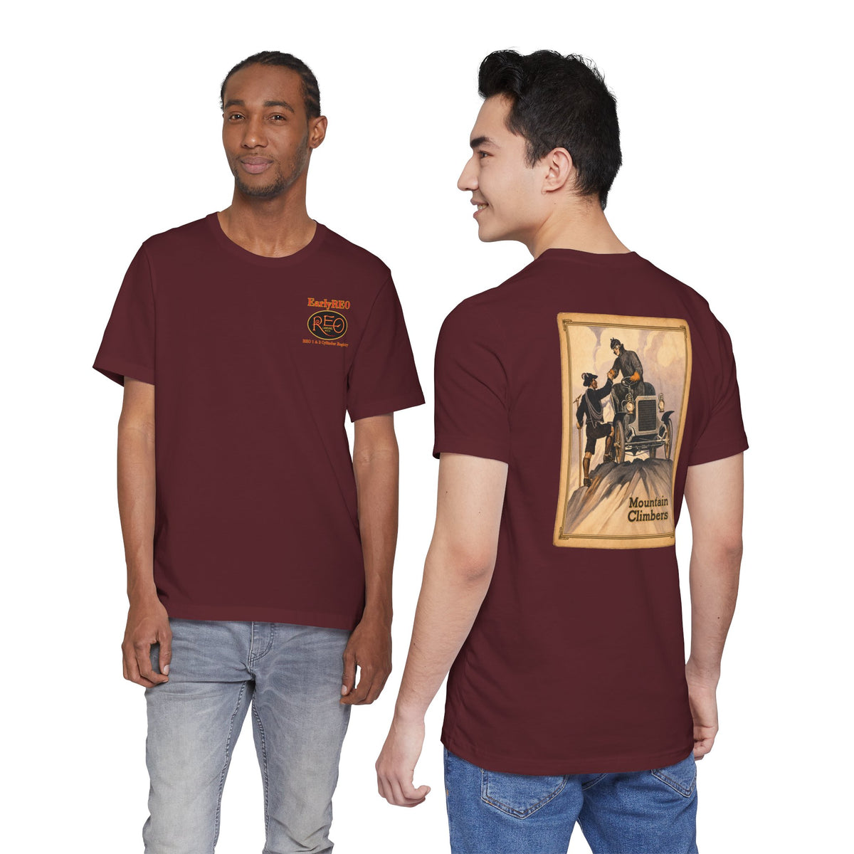 REO Lansing Michigan Mountain Climbers Tee — Unisex Soft Short Sleeve Tee