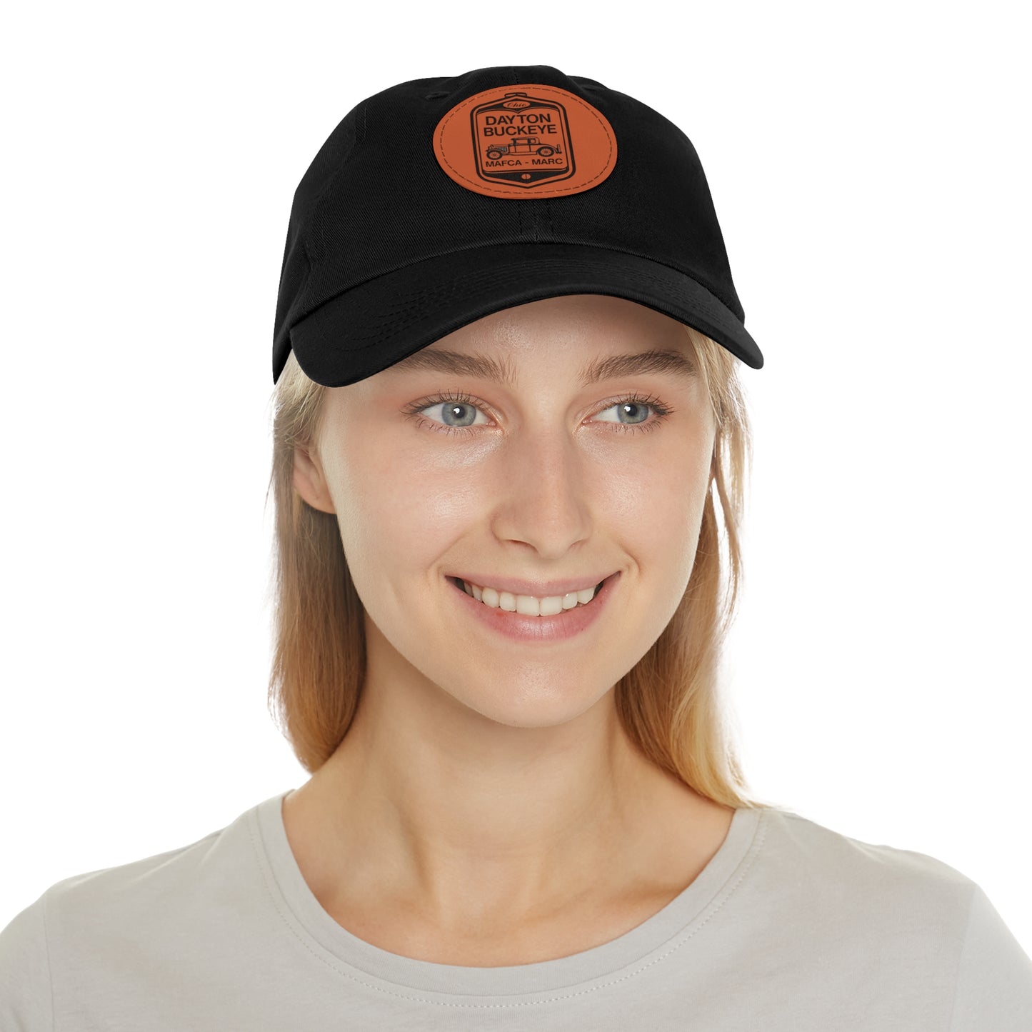 Dayton Buckeye Dad Hat with Leather Patch (Round)