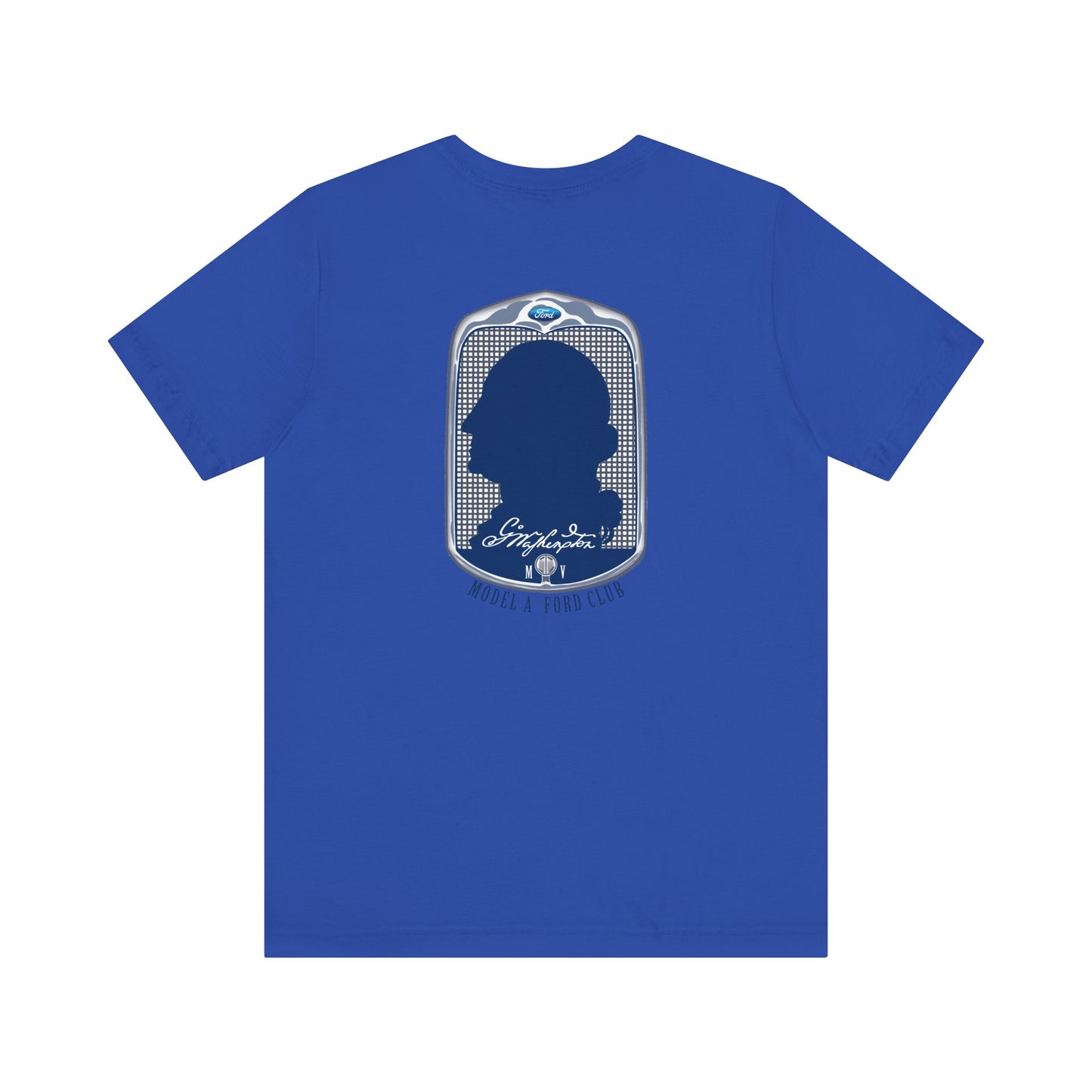 George Washington Model A Ford Club (front and back blue logo) Unisex Jersey Short Sleeve Tee