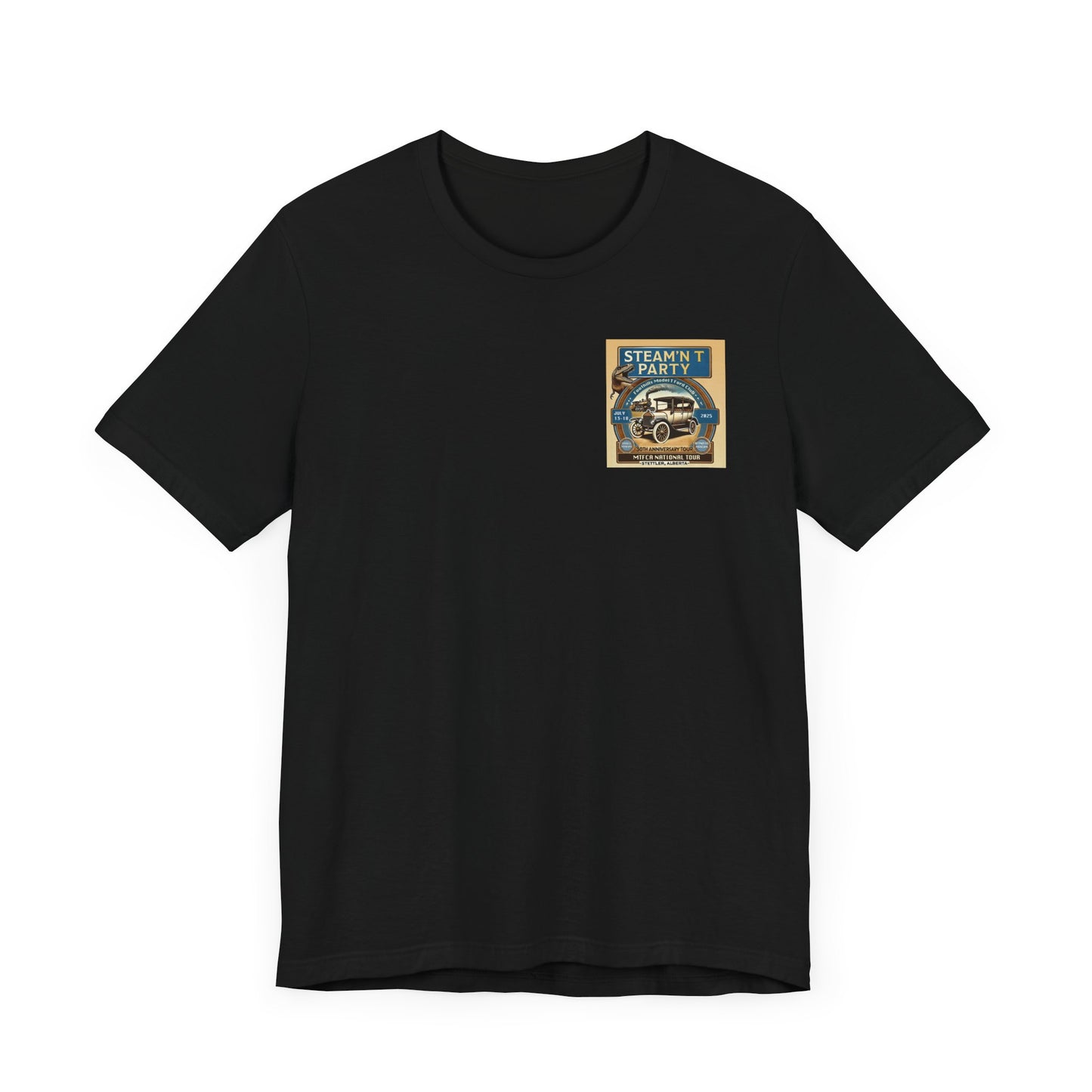 Foothills Model T Ford Club STEAM'N T PARTY (front and back logos) Unisex Short Sleeve Shirt