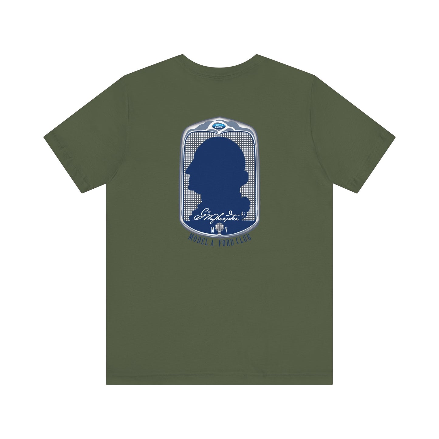 George Washington Model A Ford Club (front and back blue logo) Unisex Jersey Short Sleeve Tee