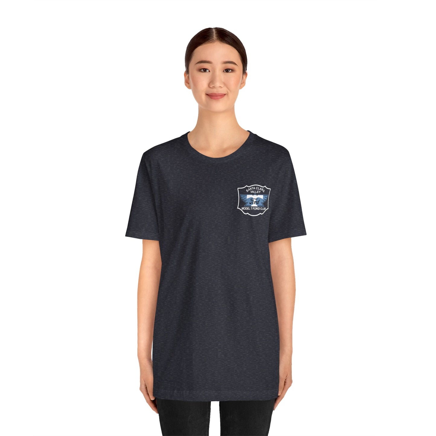 Santa Clara Valley Model T Ford Club (front and back print) Unisex Jersey Short Sleeve Tee