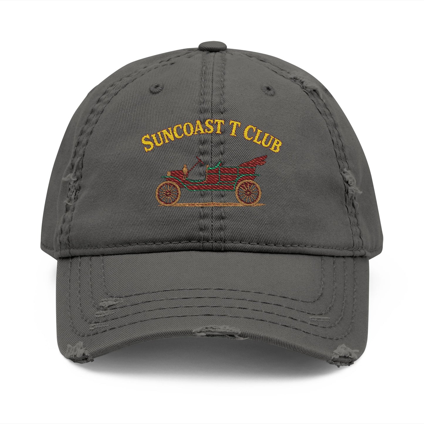 Suncoast T Club - Distressed Dad Hat with Embroidery, Casual Dad Hat, Vintage Cap