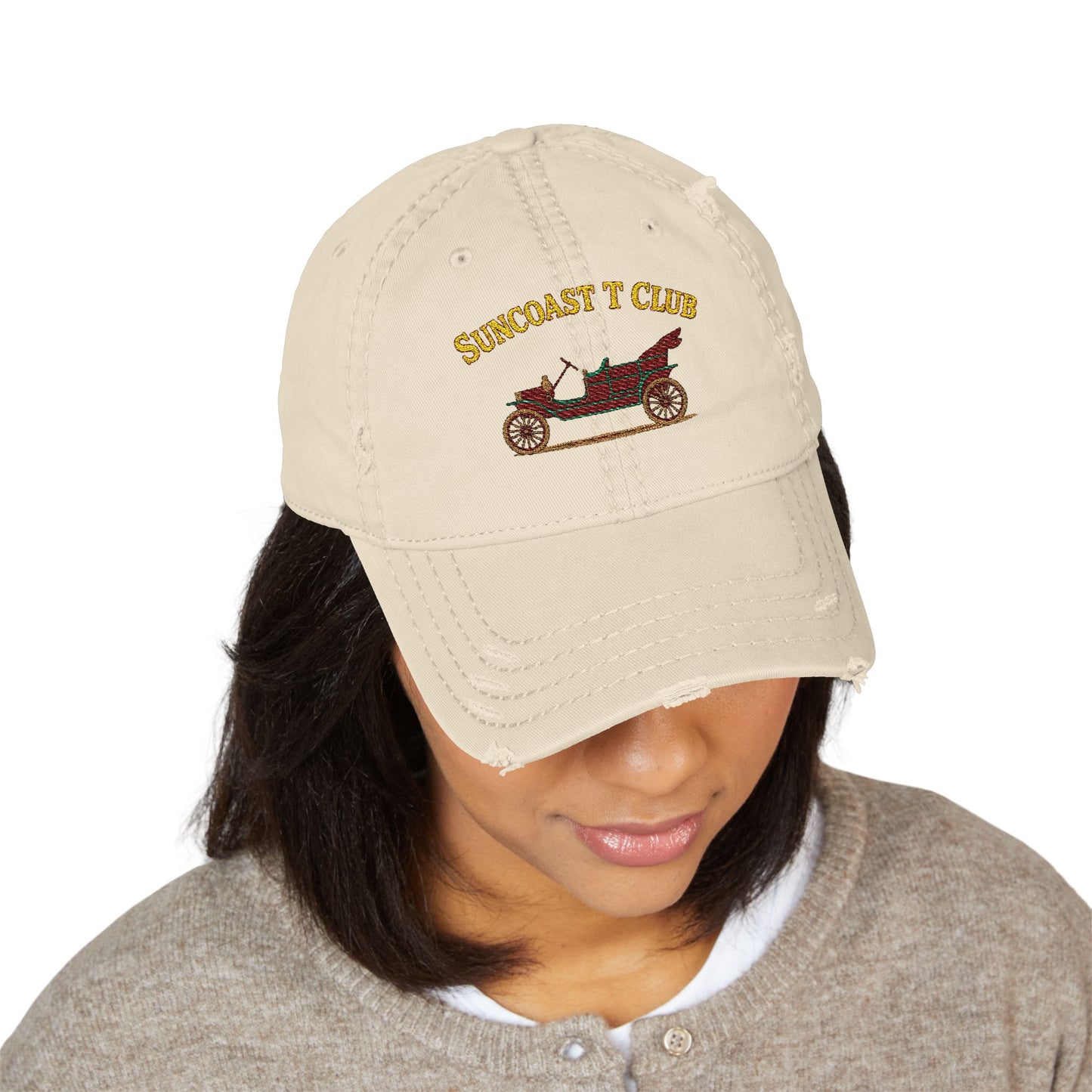 Suncoast T Club - Distressed Dad Hat with Embroidery, Casual Dad Hat, Vintage Cap