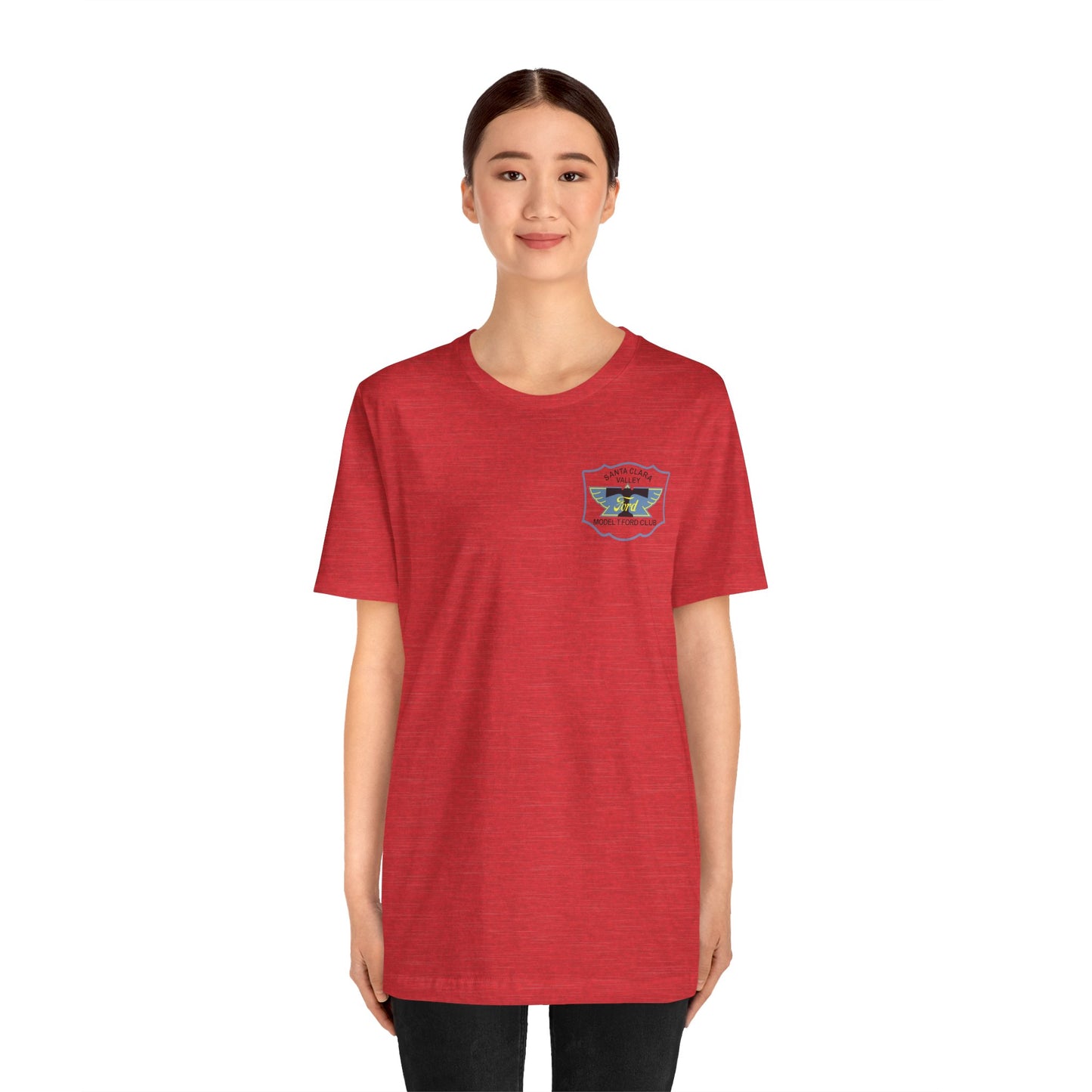 Santa Clara Valley Model T Ford Club (front and back print) Unisex Jersey Short Sleeve Tee