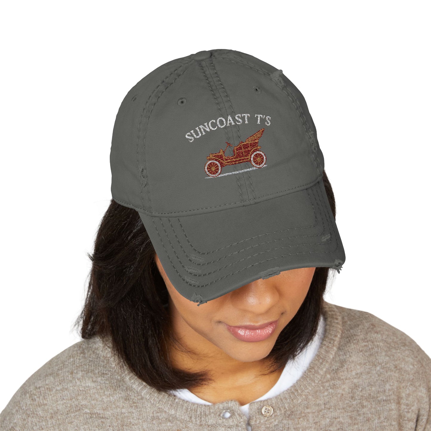 Suncoast T's - Distressed Dad Hat with Embroidered Classic Car, Vintage Cap for Men & Women