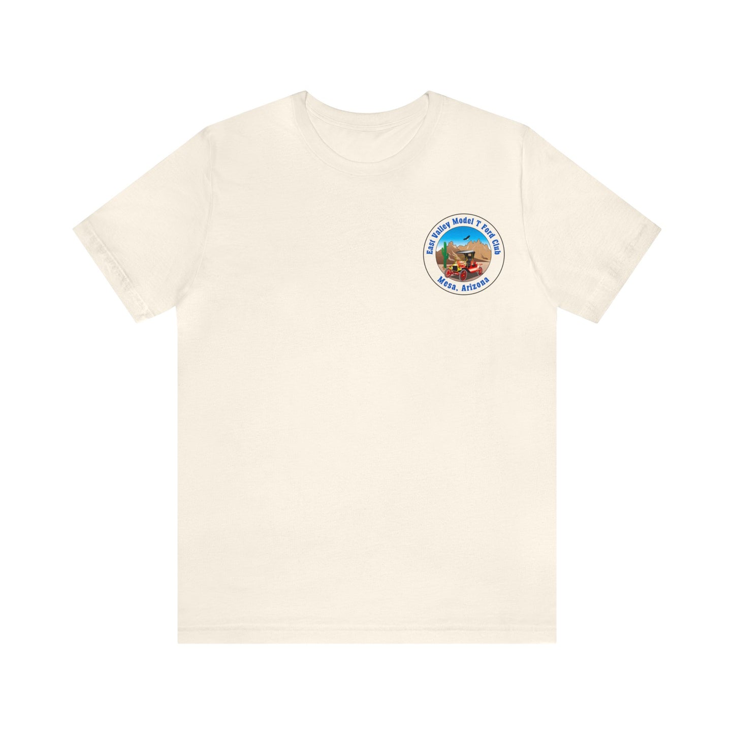 East Valley Model T Ford Club (front and back logo) Unisex Jersey Short Sleeve Tee