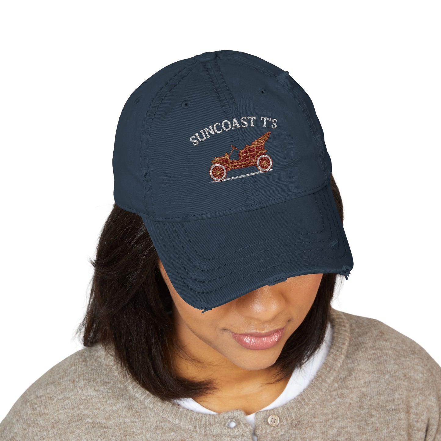 Suncoast T's - Distressed Dad Hat with Embroidered Classic Car, Vintage Cap for Men & Women
