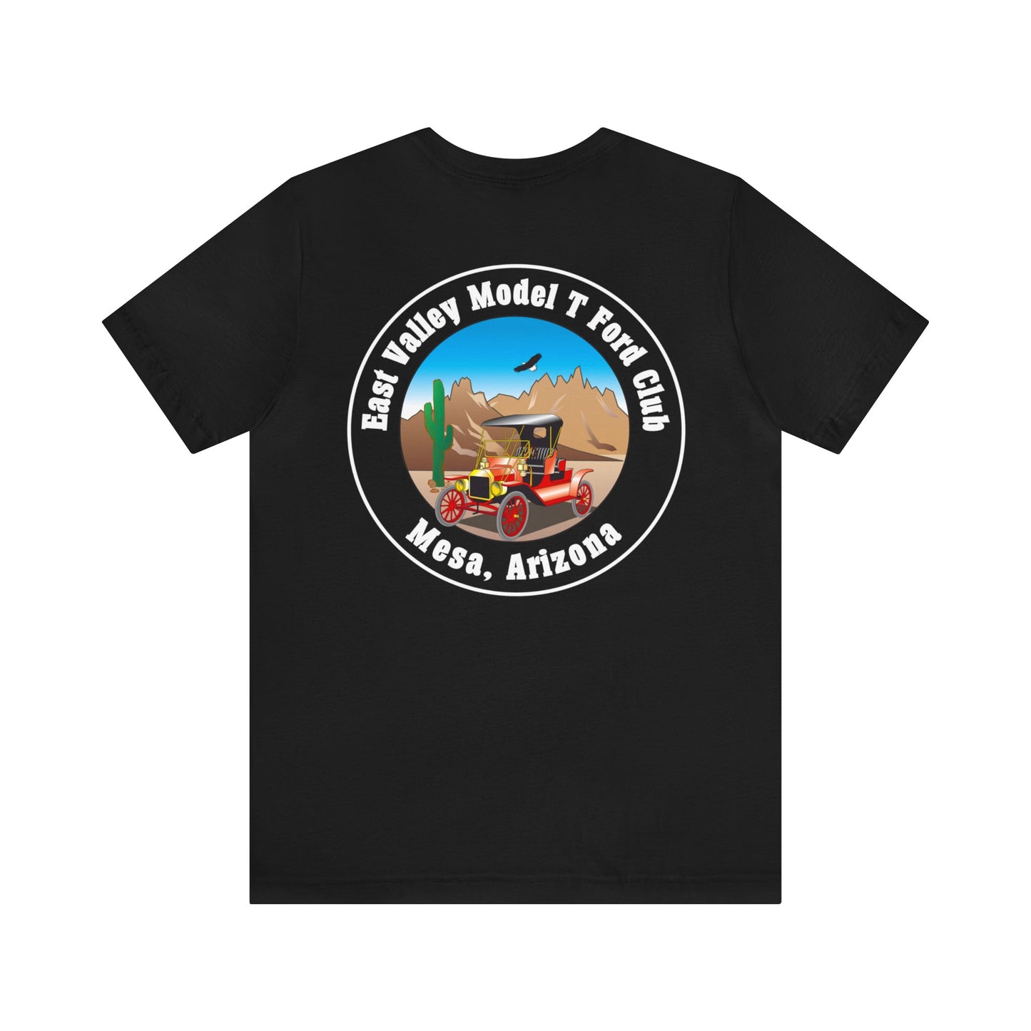East Valley Model T Ford Club (front and back logo) Unisex Jersey Short Sleeve Tee