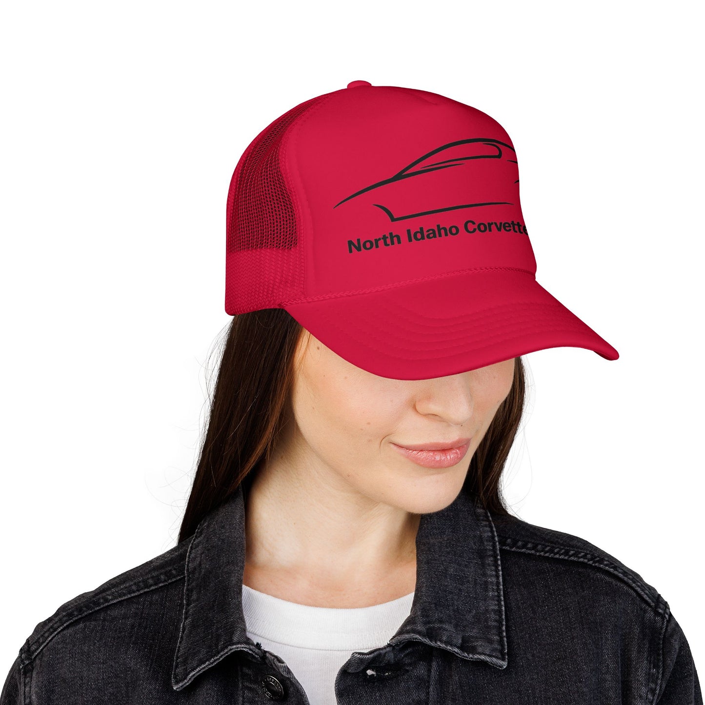 North Idaho Corvette Club Printed Trucker Hat – Classic Car Outline Foam Cap