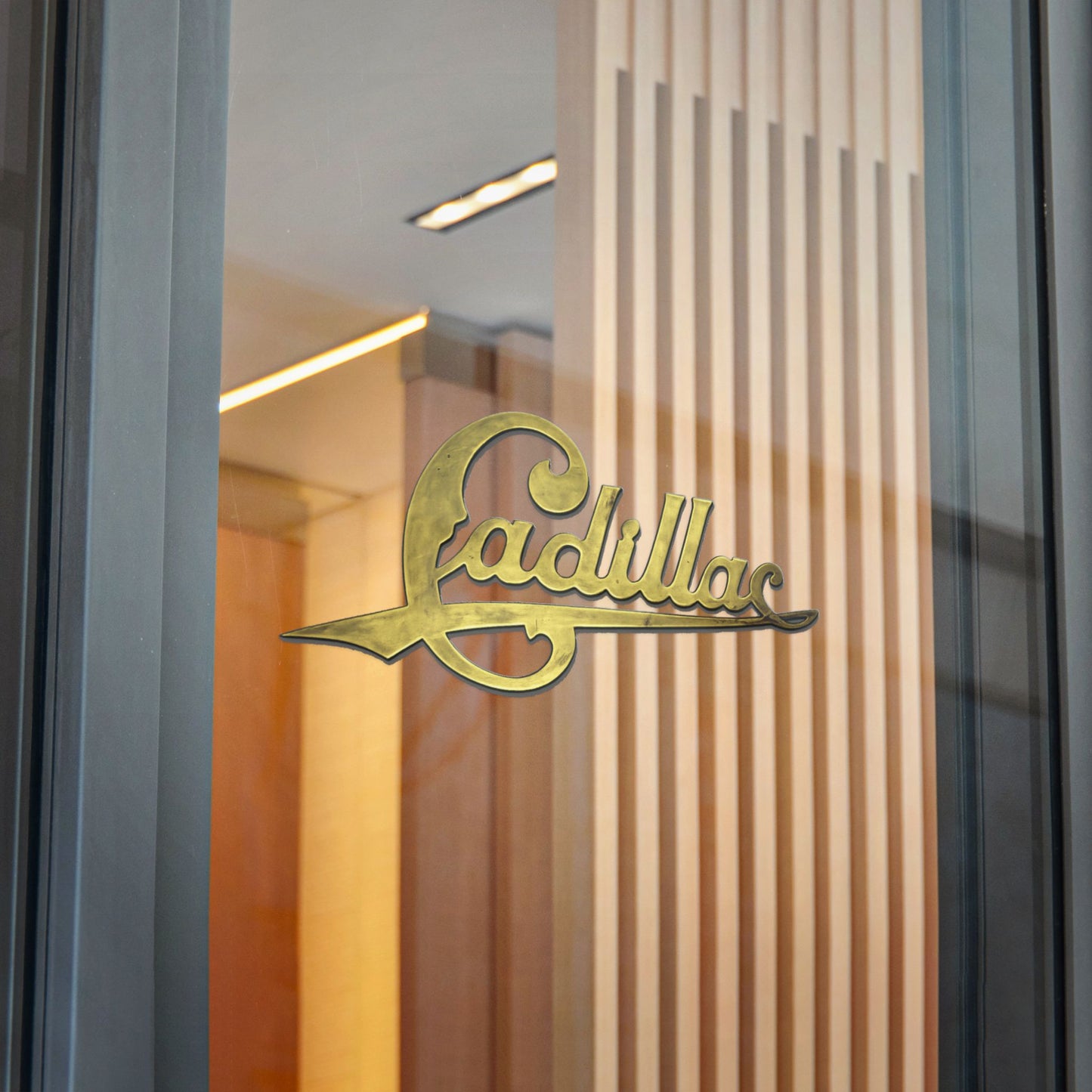 Cadillac Script Logo Die-Cut Sticker — Retro Gold Car Emblem Decal