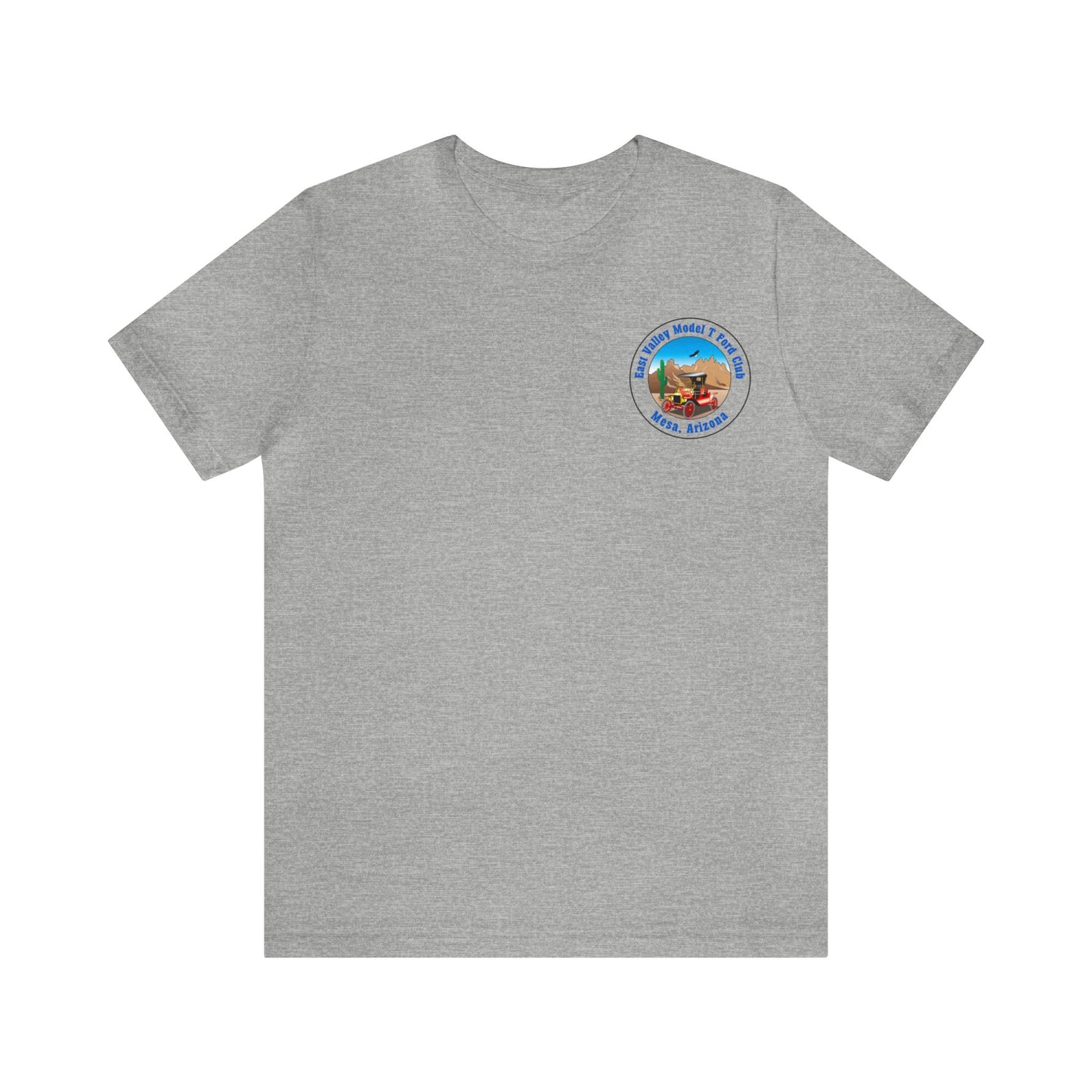 East Valley Model T Ford Club (front and back logo) Unisex Jersey Short Sleeve Tee