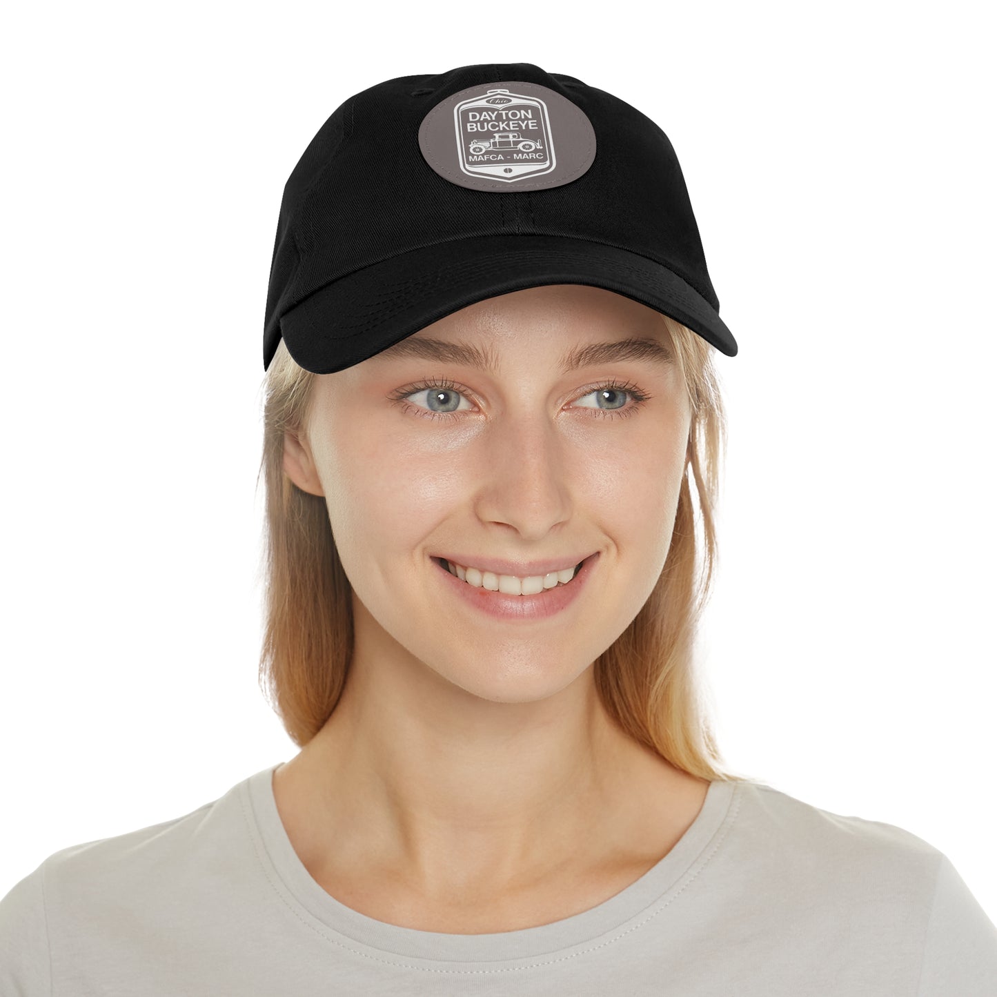 Dayton Buckeye Dad Hat with Leather Patch (Round)