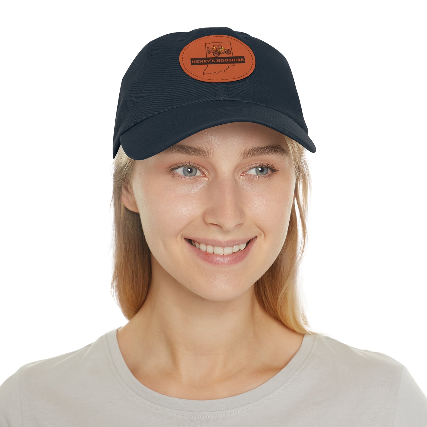 Henry's Hoosiers Dad Hat with Leather Patch (Round)