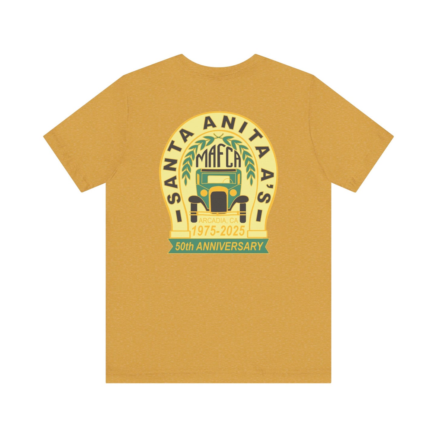 Santa Anita A's MAFCA 50th Anniversary Unisex Tee (front and back logos) - Celebrate with Style