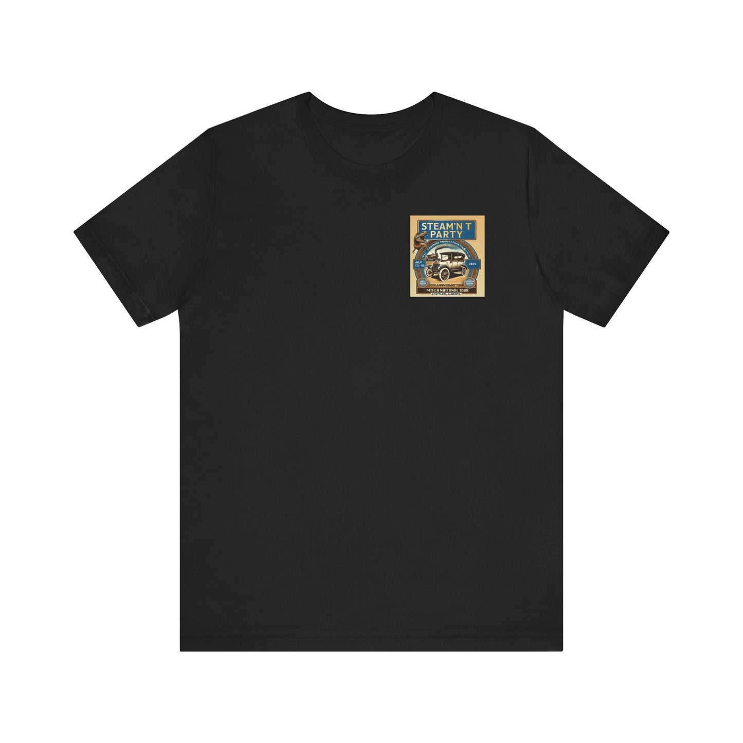 Foothills Model T Ford Club STEAM'N T PARTY (front and back logos) Unisex Short Sleeve Shirt