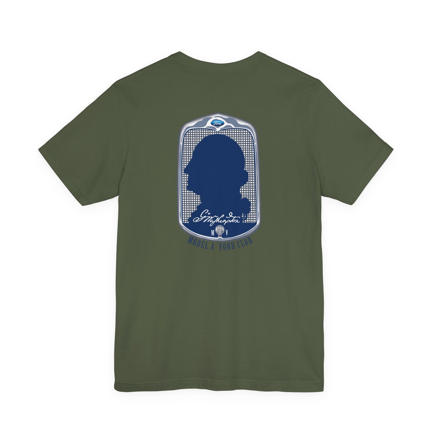 George Washington Model A Ford Club (front and back blue logo) Unisex Jersey Short Sleeve Tee