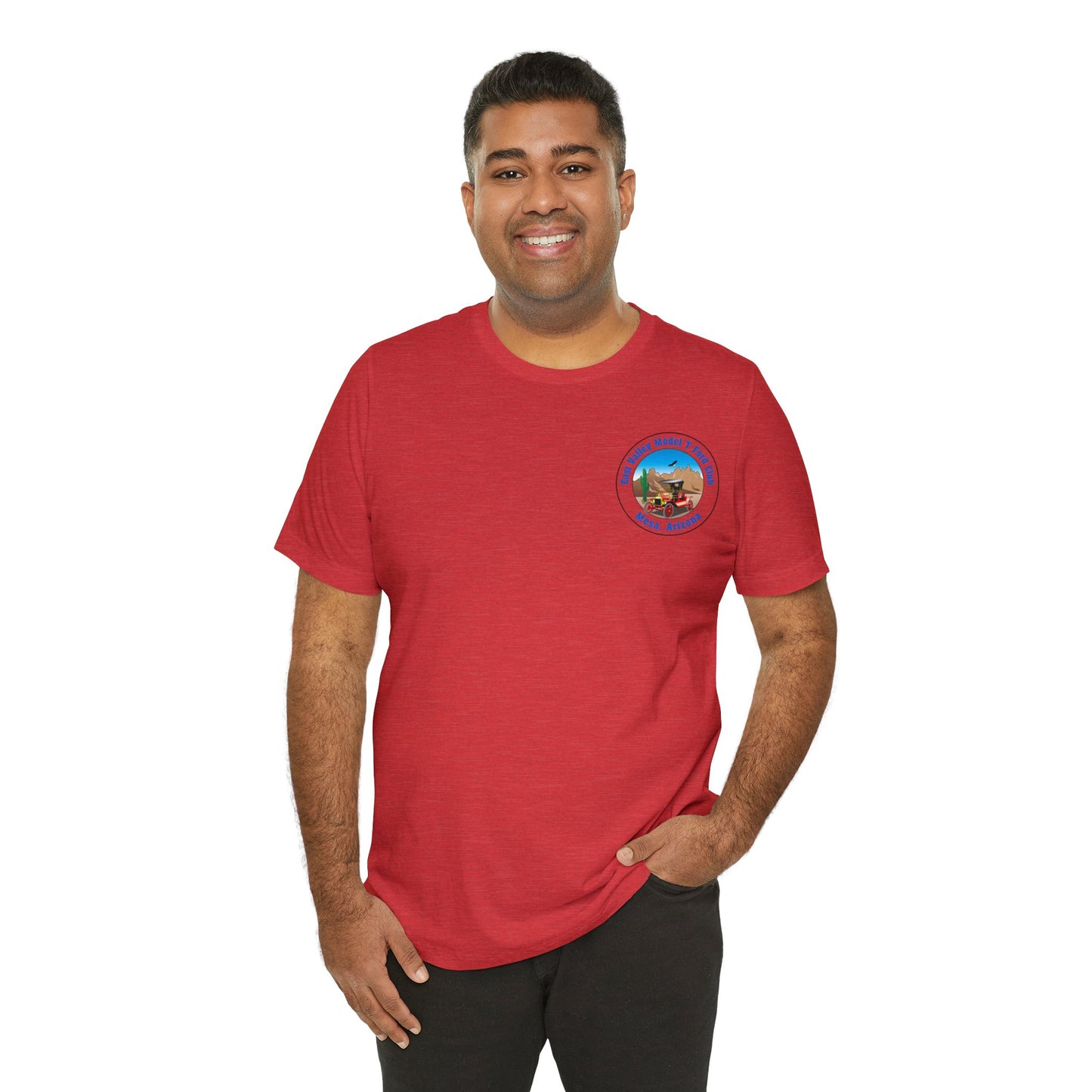 East Valley Model T Ford Club (front and back logo) Unisex Jersey Short Sleeve Tee