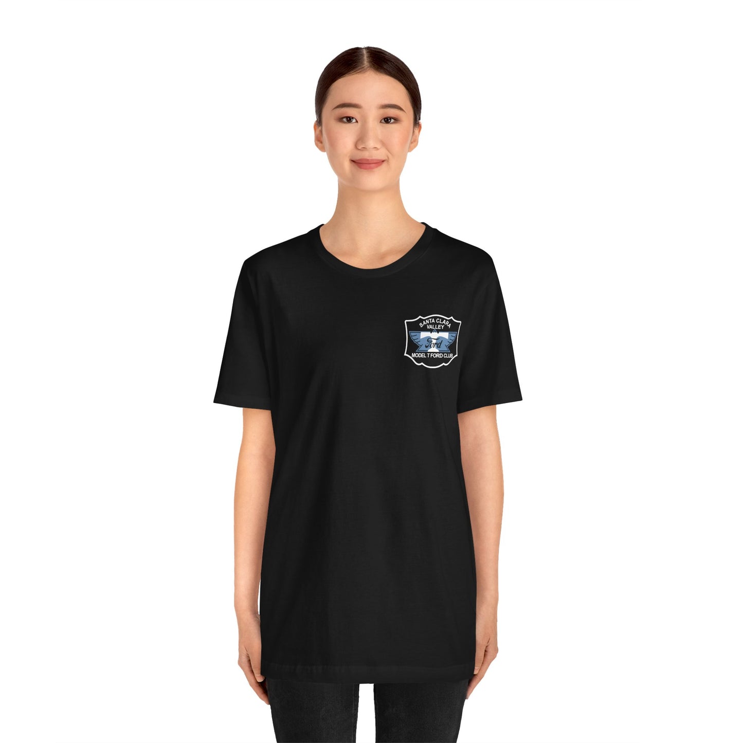 Santa Clara Valley Model T Ford Club (front and back print) Unisex Jersey Short Sleeve Tee