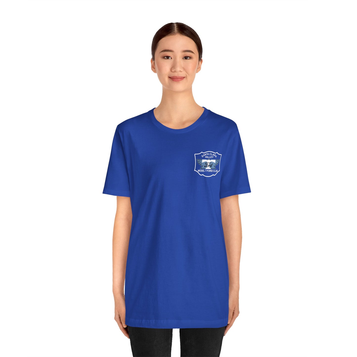Santa Clara Valley Model T Ford Club (front and back print) Unisex Jersey Short Sleeve Tee