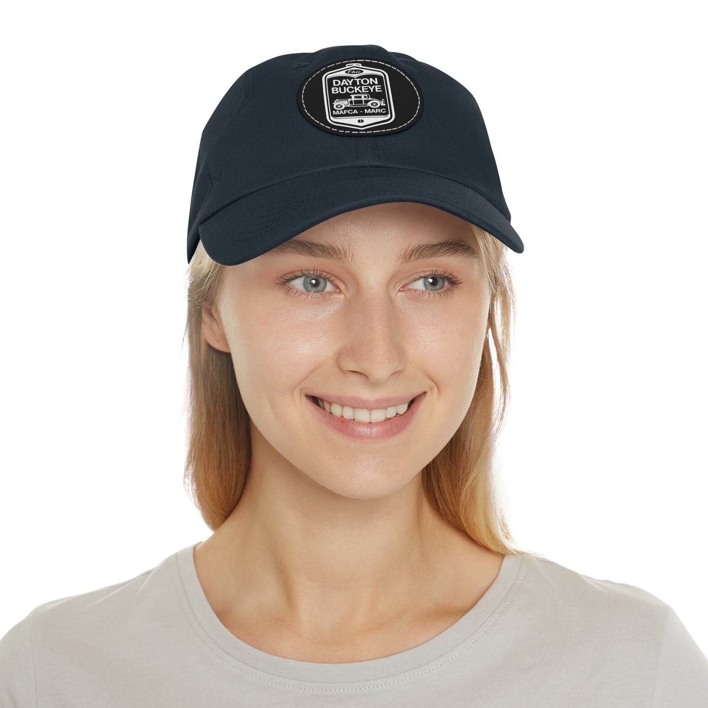 Dayton Buckeye Dad Hat with Leather Patch (Round)