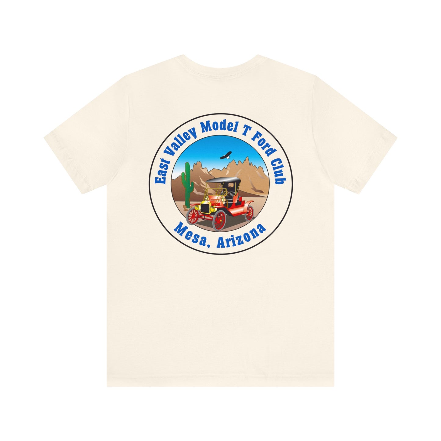 East Valley Model T Ford Club (front and back logo) Unisex Jersey Short Sleeve Tee