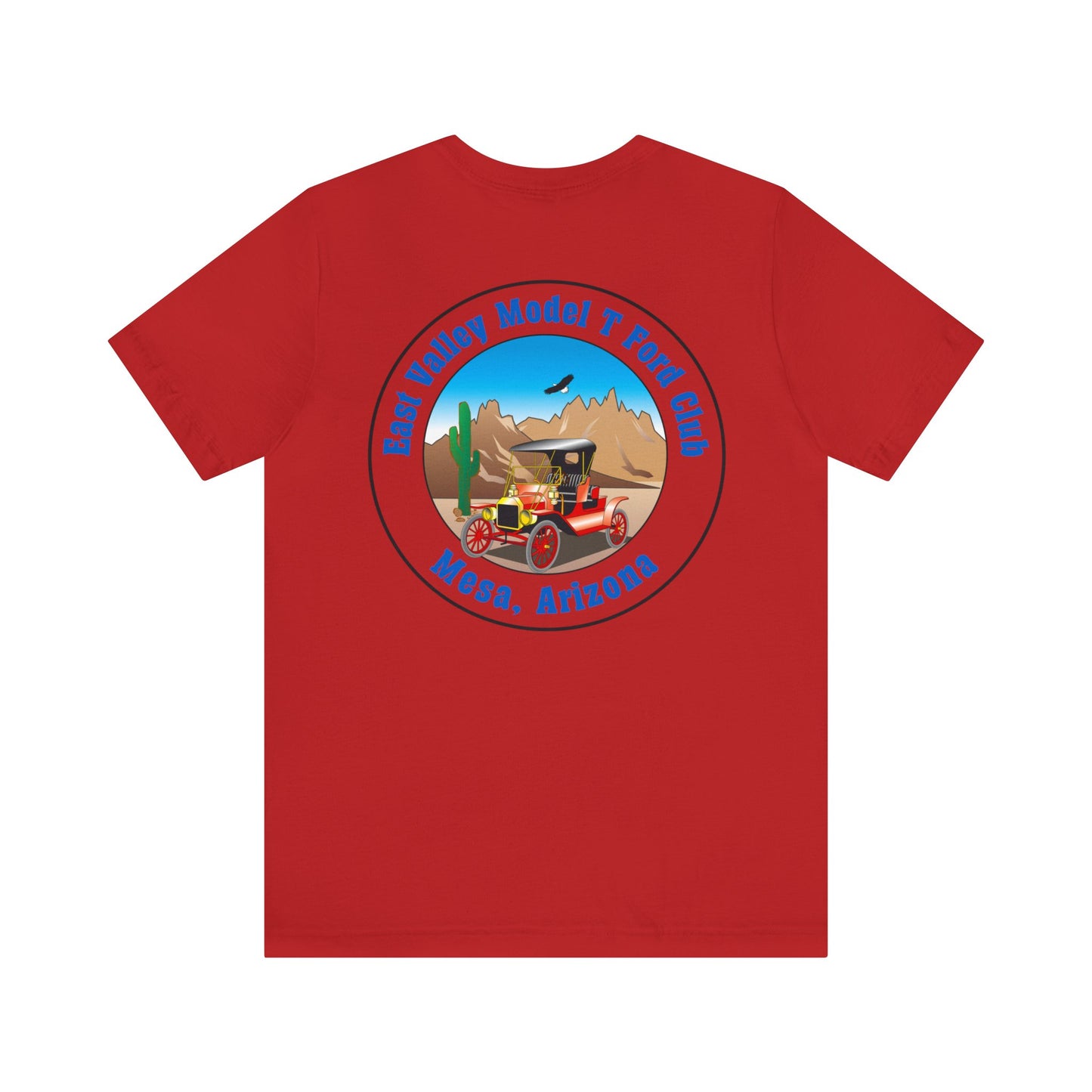 East Valley Model T Ford Club (front and back logo) Unisex Jersey Short Sleeve Tee