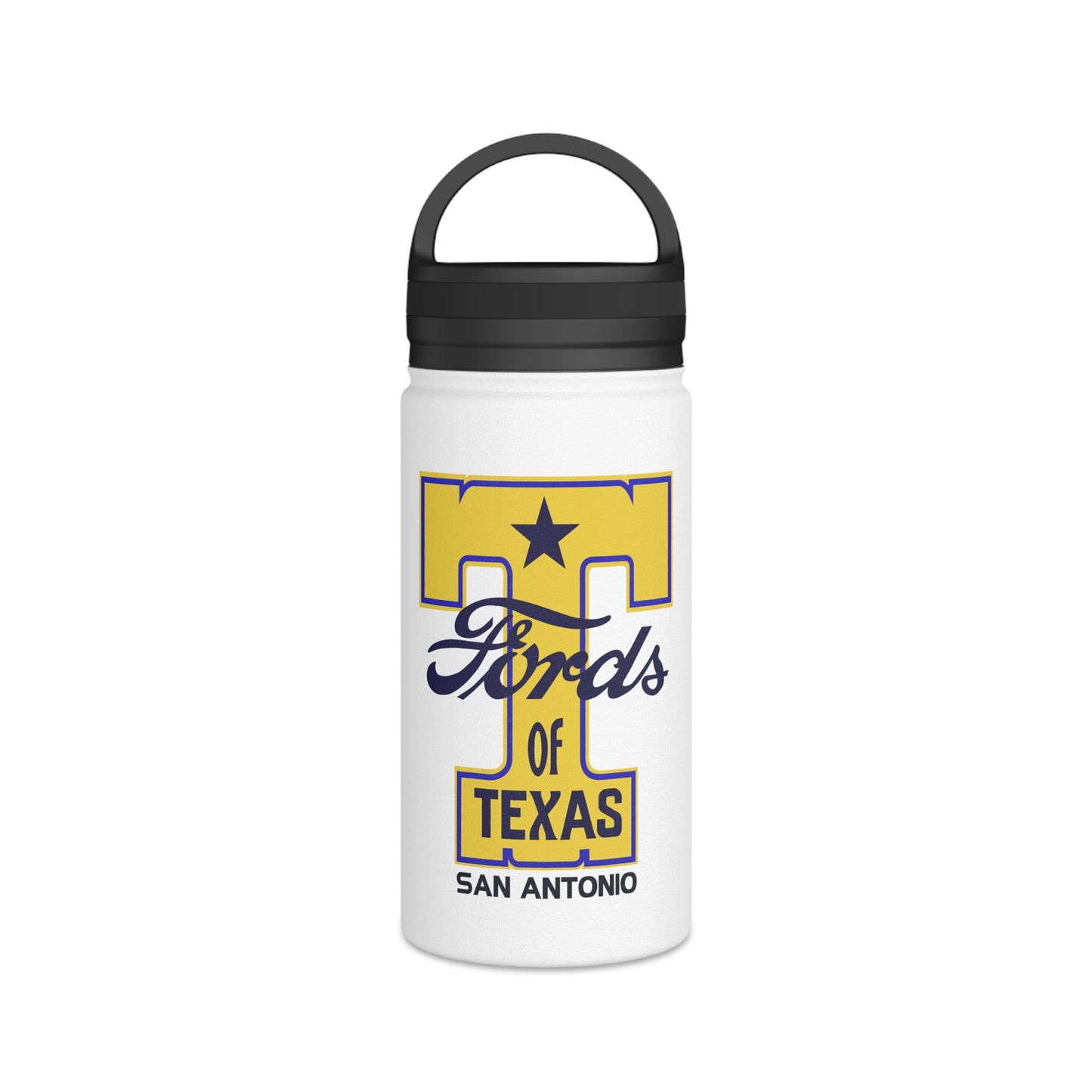 T Fords of Texas Stainless Steel Water Bottle, Handle Lid
