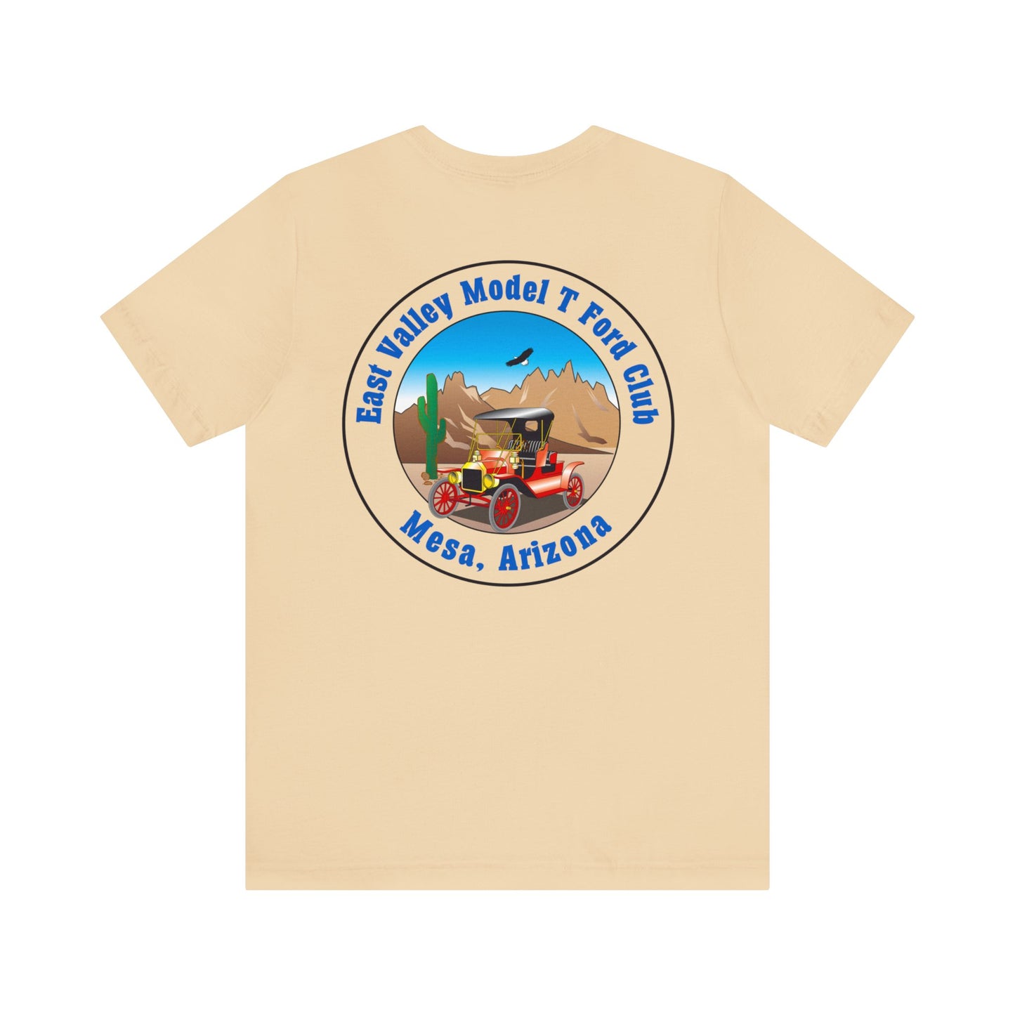East Valley Model T Ford Club (front and back logo) Unisex Jersey Short Sleeve Tee