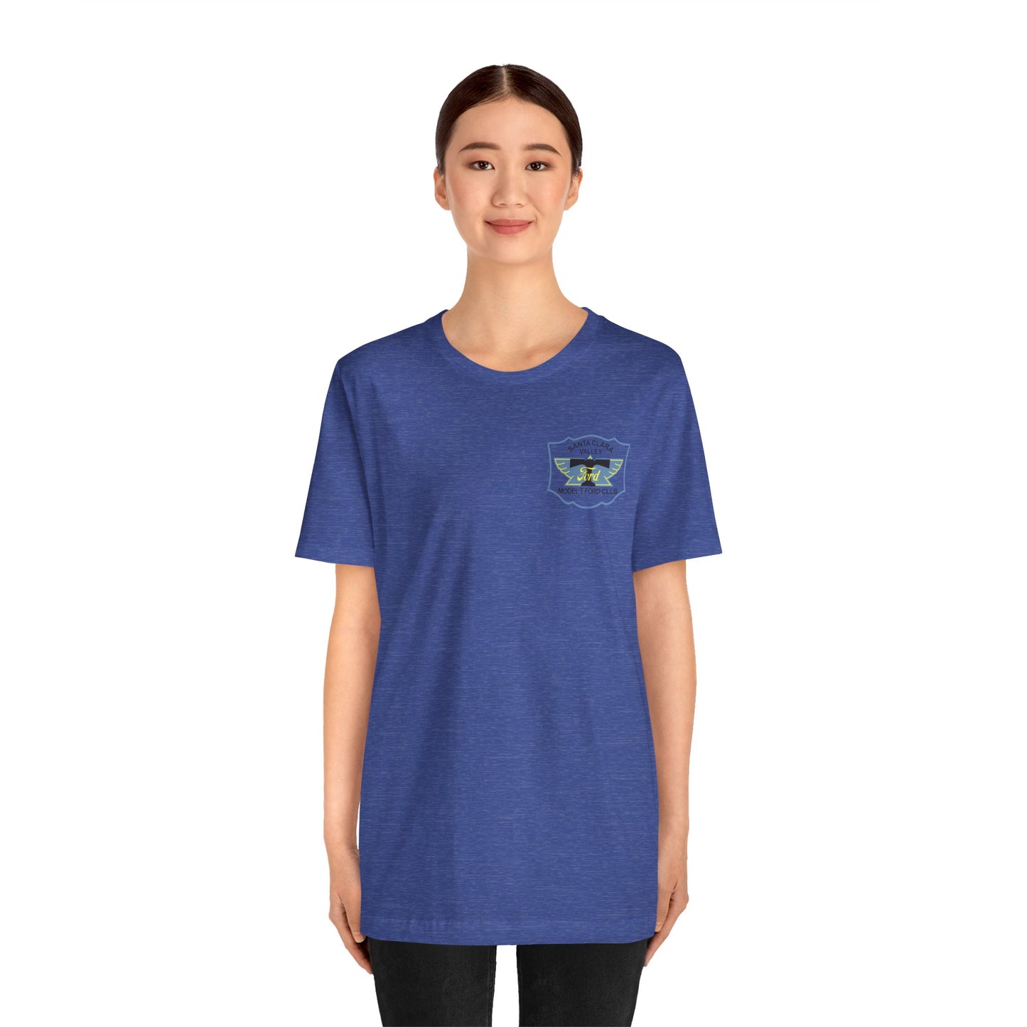 Santa Clara Valley Model T Ford Club (front and back print) Unisex Jersey Short Sleeve Tee